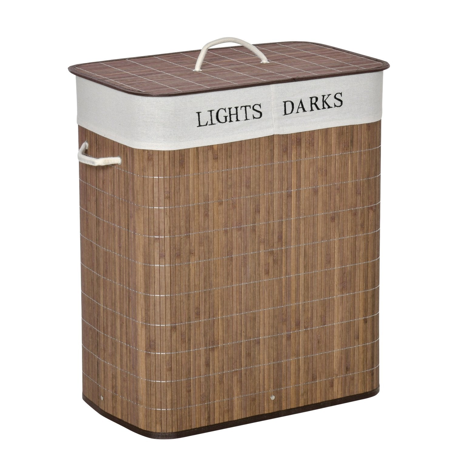 100L tvättkorg – bambu, bomull, 3 handtag, tvättbar