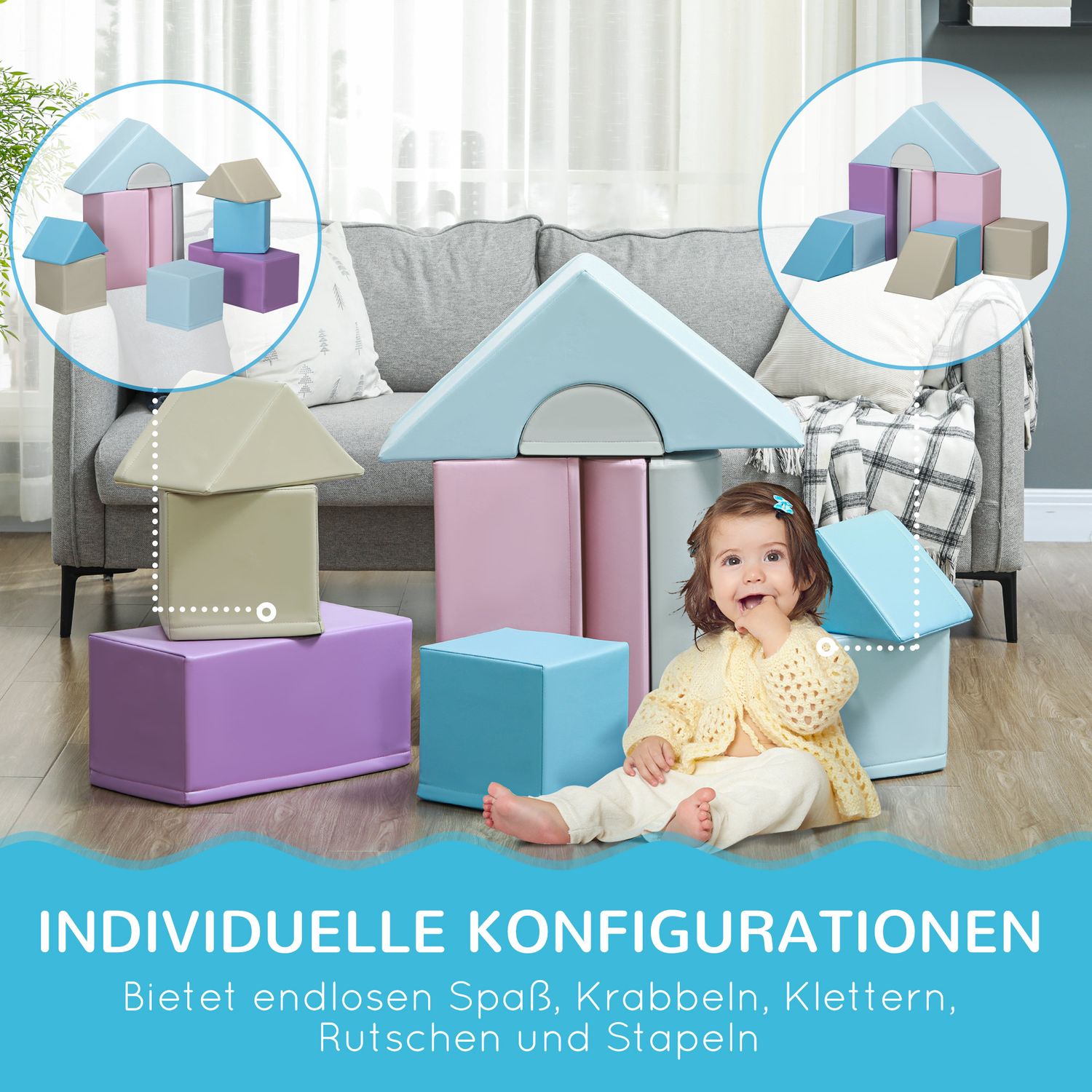 Byggklossar i skum, mjuk klättring, färgglad, 1-3 år