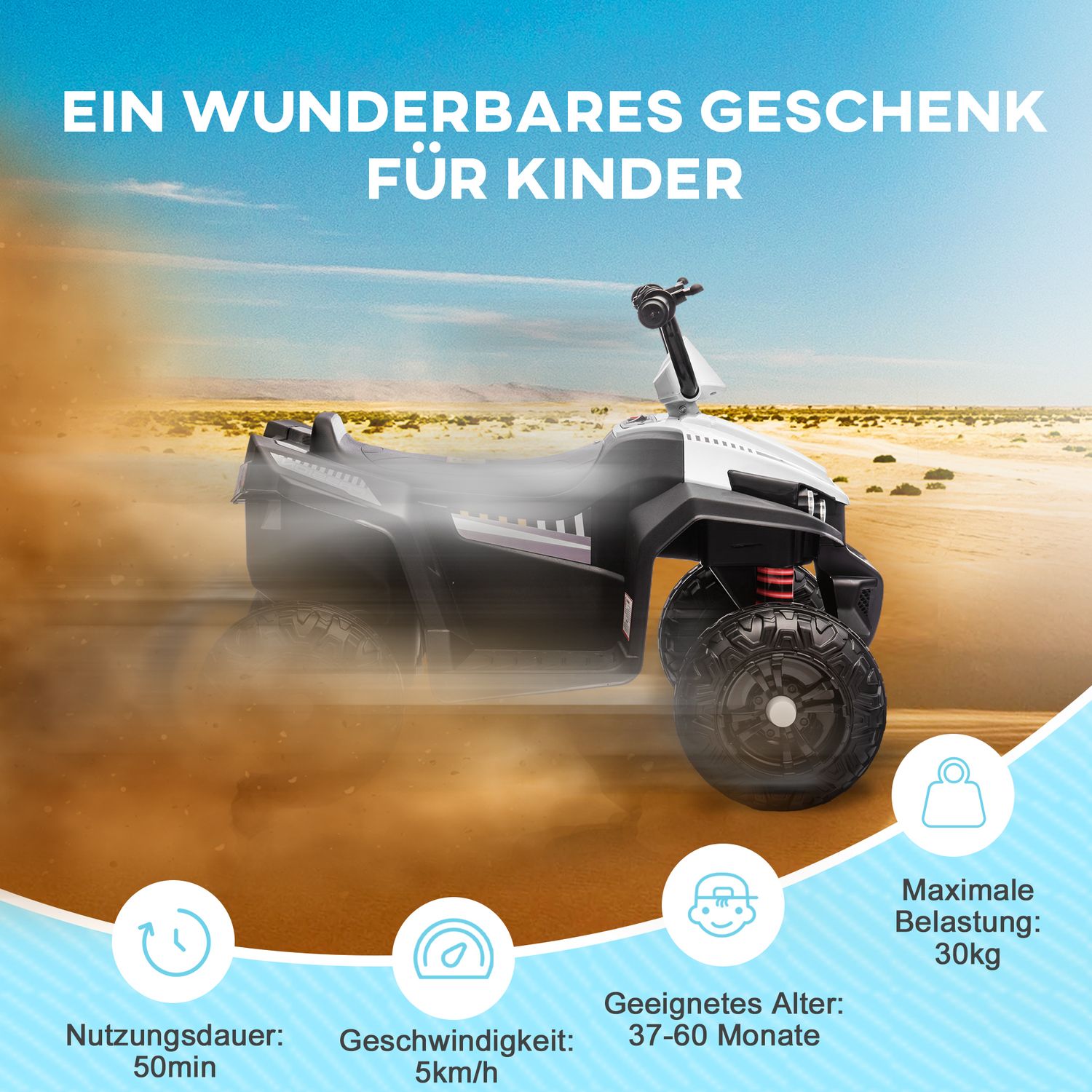 12V Kids Electric Quad, metall, MP3, 3-5 år, 5 km/h