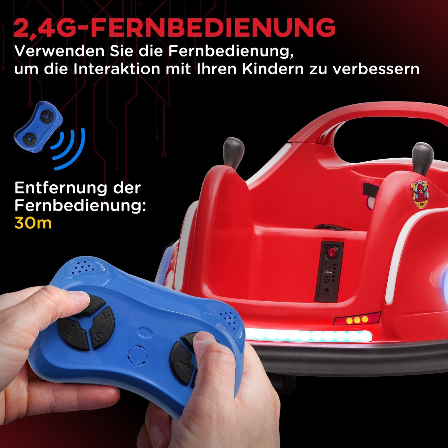 12V barnbil med fjärrkontroll, lampor och 360° spinn