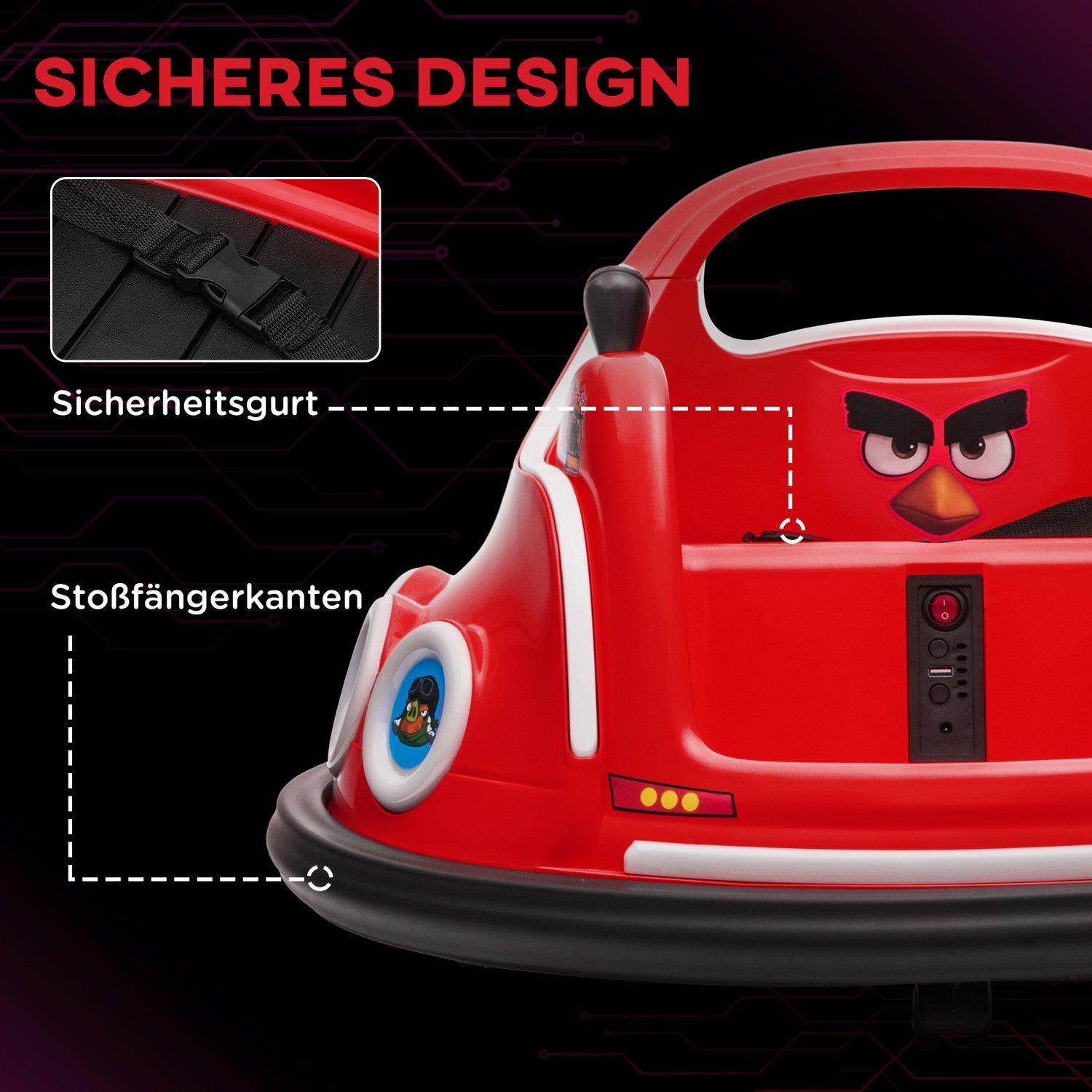 12V barnbil med fjärrkontroll, lampor och 360° spinn