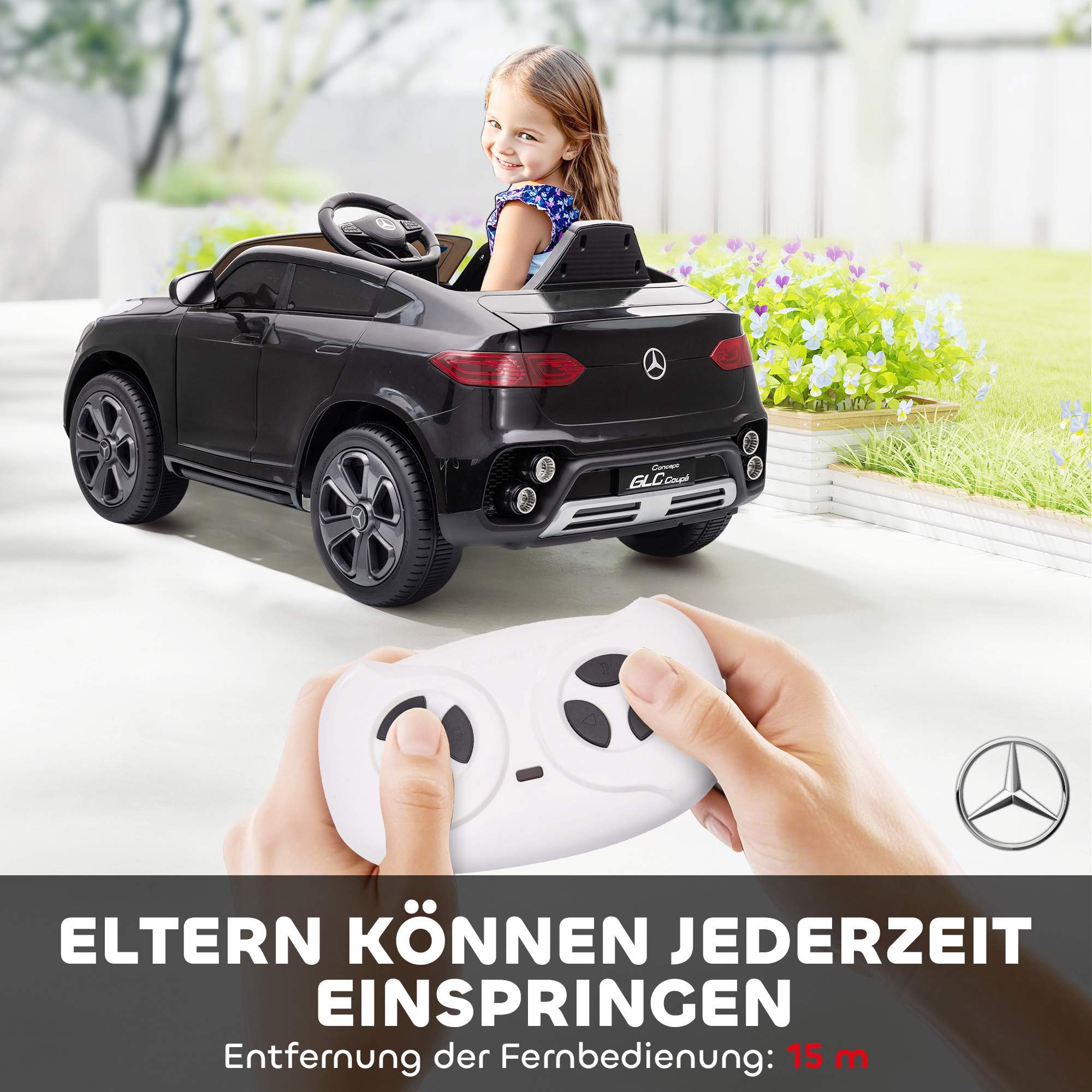 12V elektrisk åkbil för barn, fjärrkontroll, LED, musik, svart