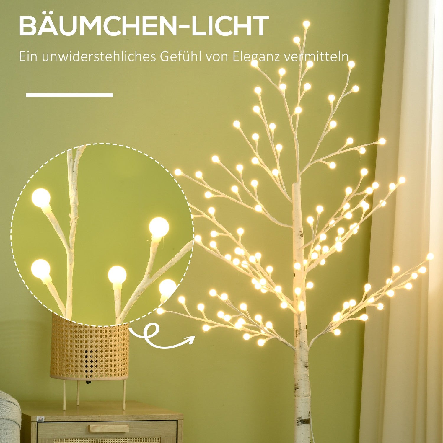 150 cm Björk LED-träd, 120 varma vita lampor, 3-ljusstyrkor