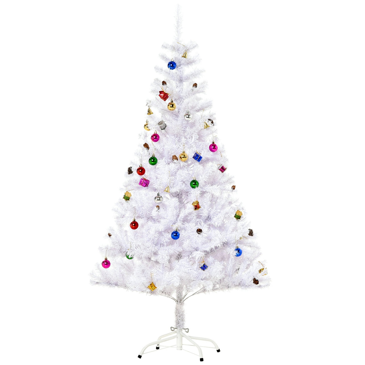 Bílý umělý vánoční stromek 150 cm s ozdobami