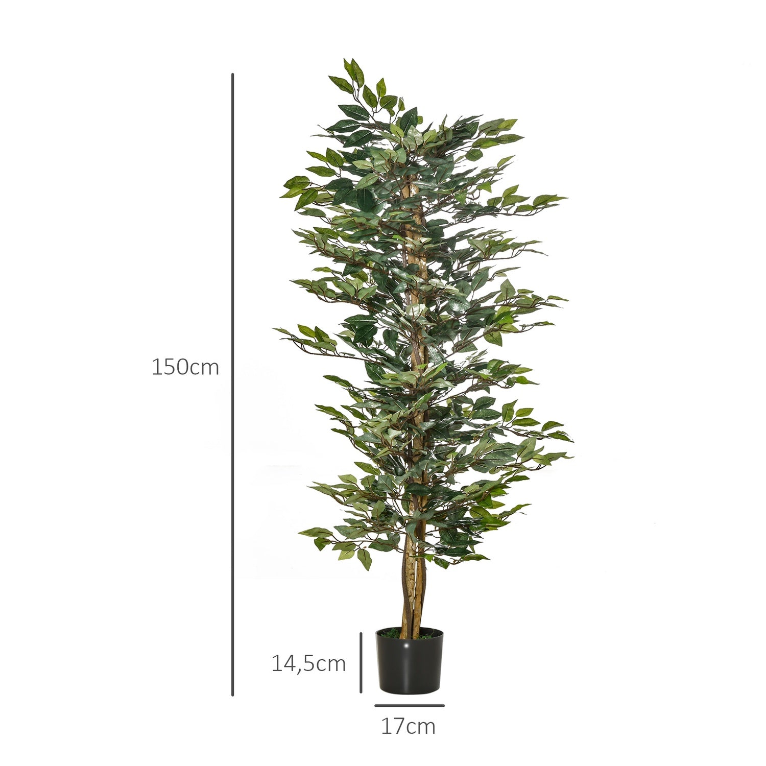 150 cm konstgjord ficusträd för inomhus-/utomhusdekoration
