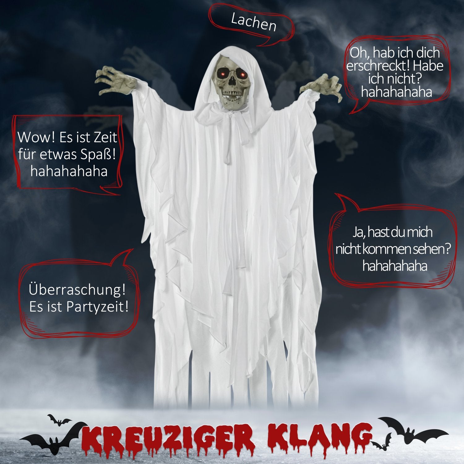 Hängande Glow-In-The-Dark Skelett Med Ljud, 153 cm