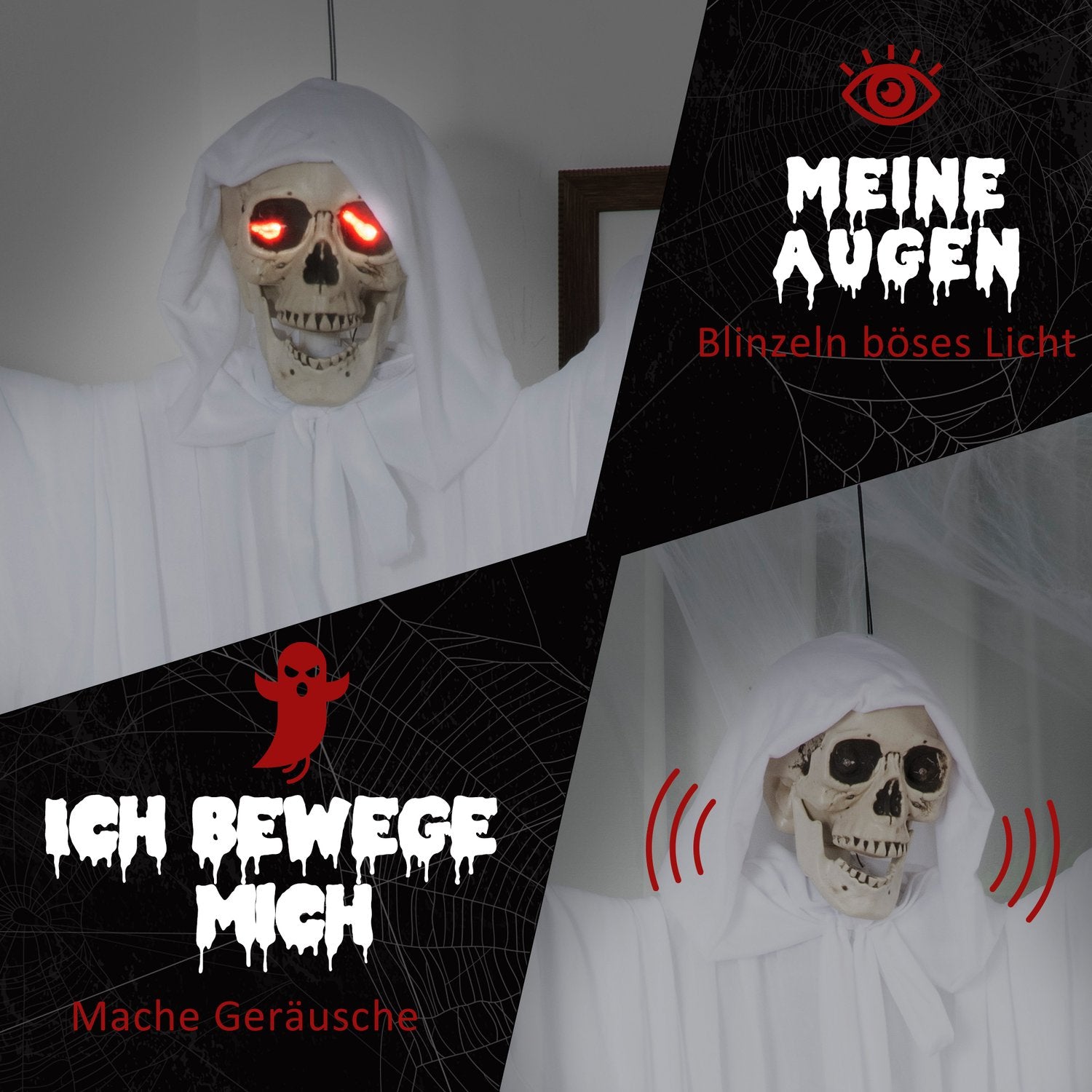 Hängande Glow-In-The-Dark Skelett Med Ljud, 153 cm