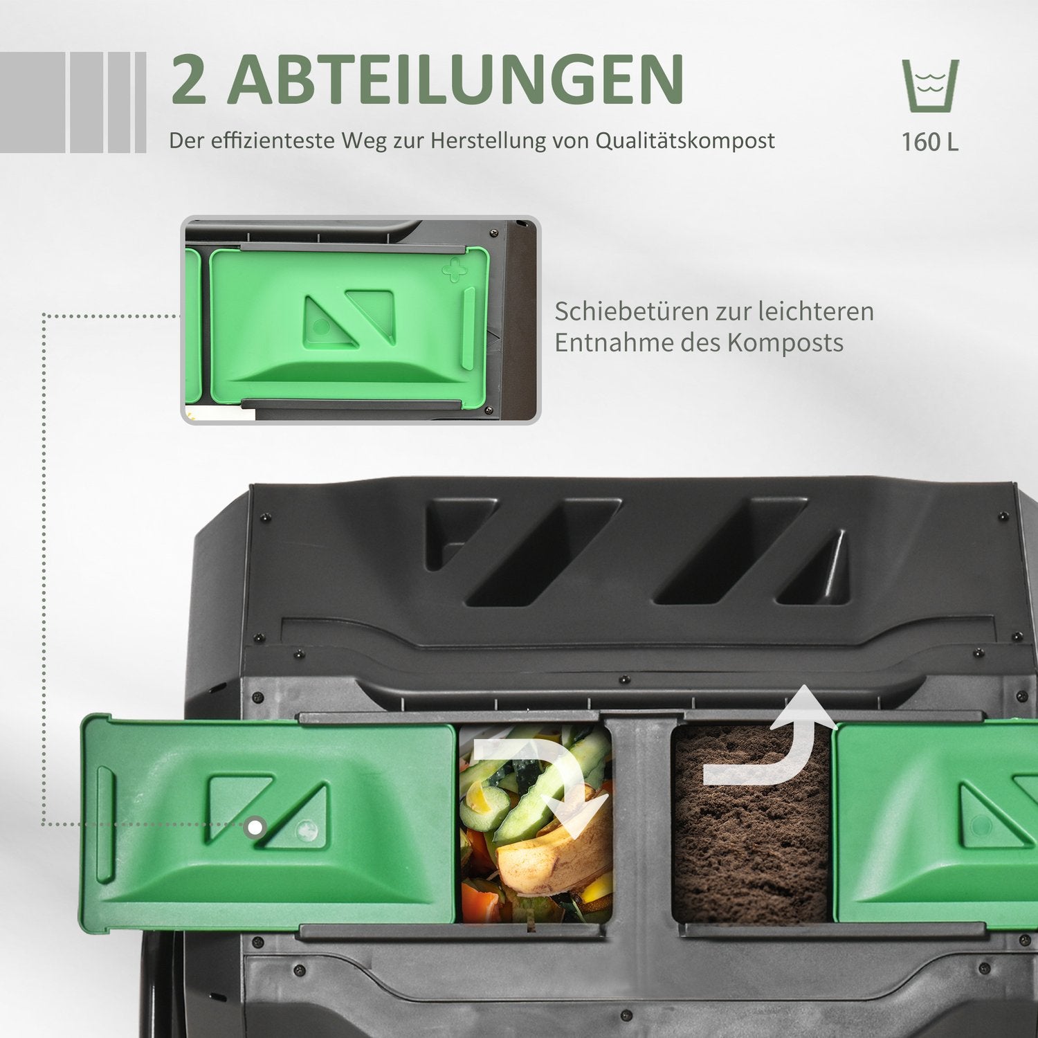 160L Dubbelkammar Roterande Trädgårdskompostor, Svart