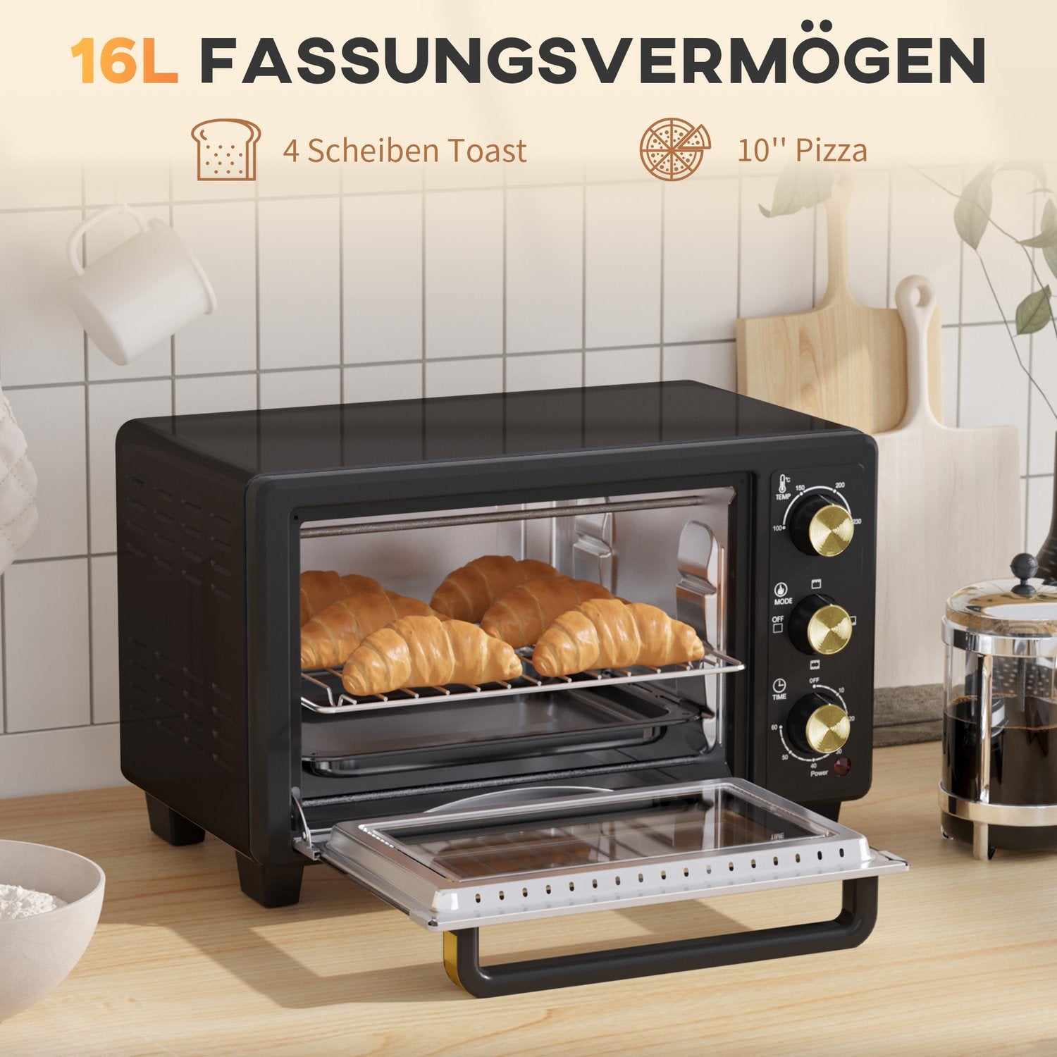 16L Miniugn, 1400W, Grill & Bakplåt, Svart