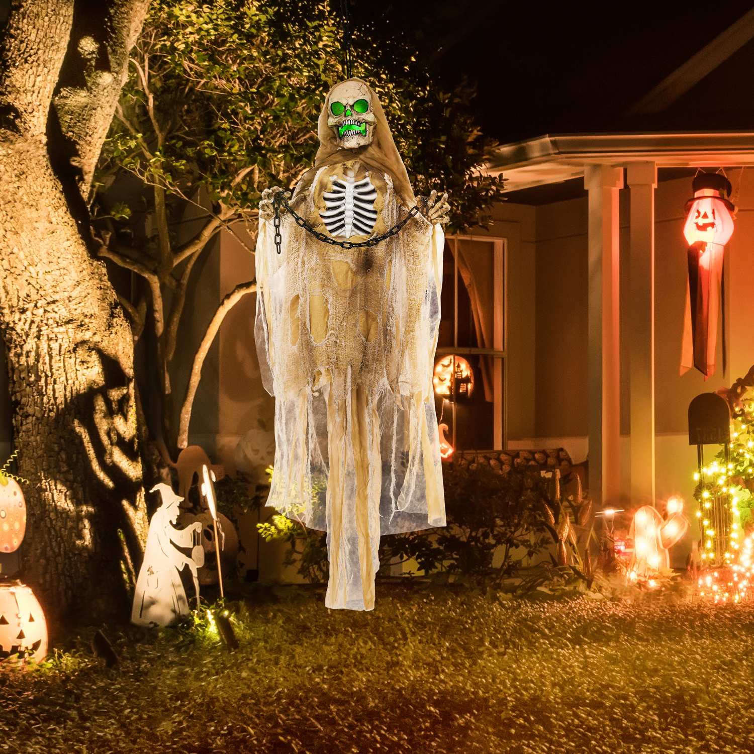 Naturlig storlek 183 cm Halloween Skelett med LED & Ljud