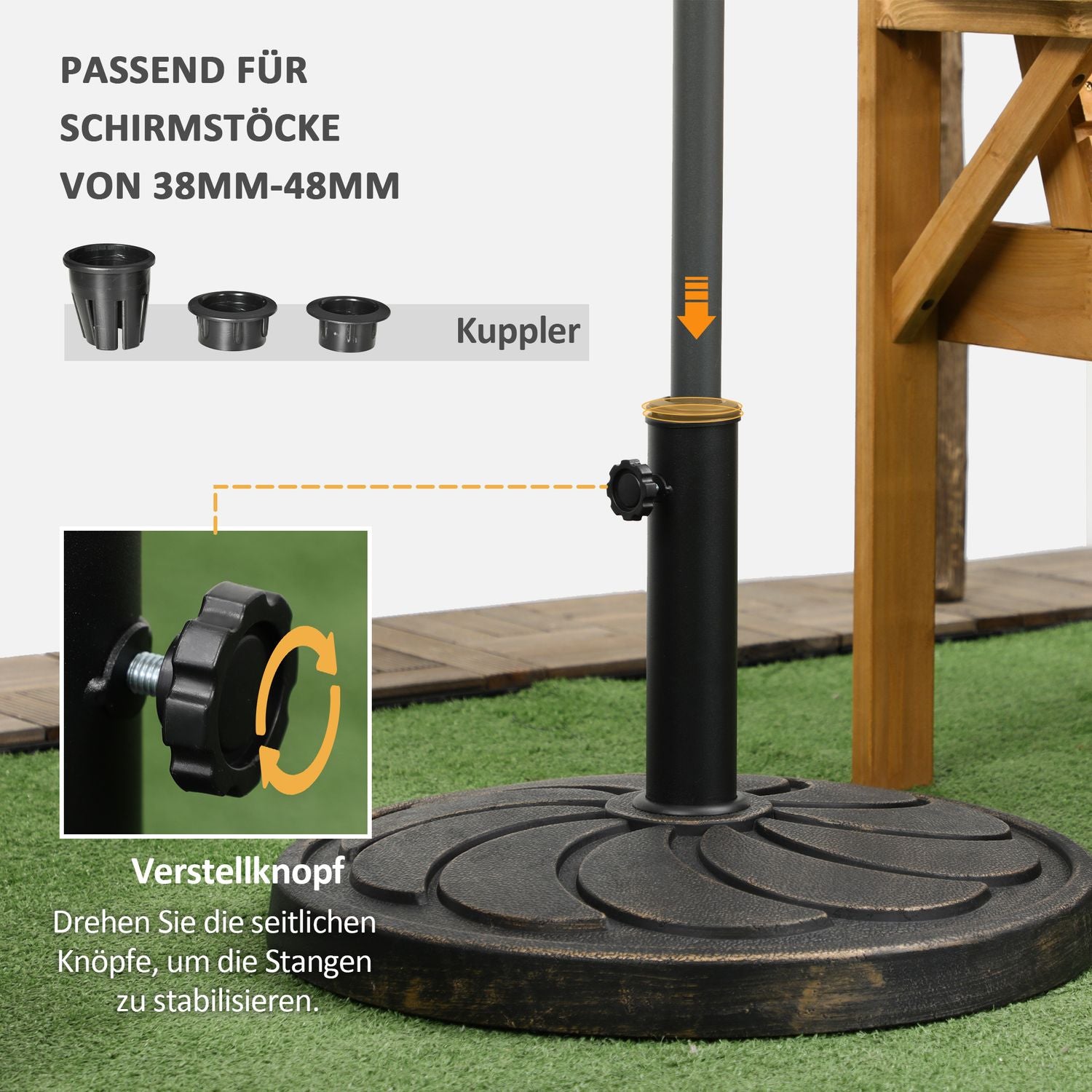 18 kg hartsparaplystativ, rund brons, Ø38/48 mm stolpe