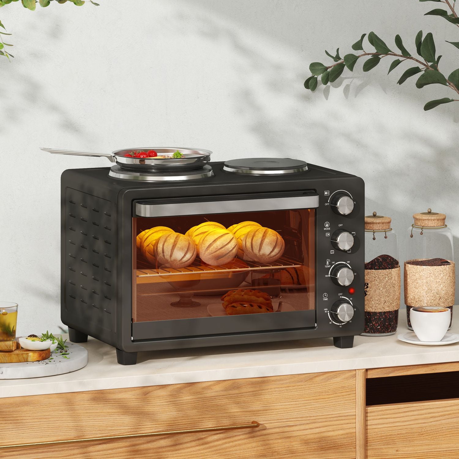 28L miniugn, 2600W, 60-min timer, dubbla värmeplattor