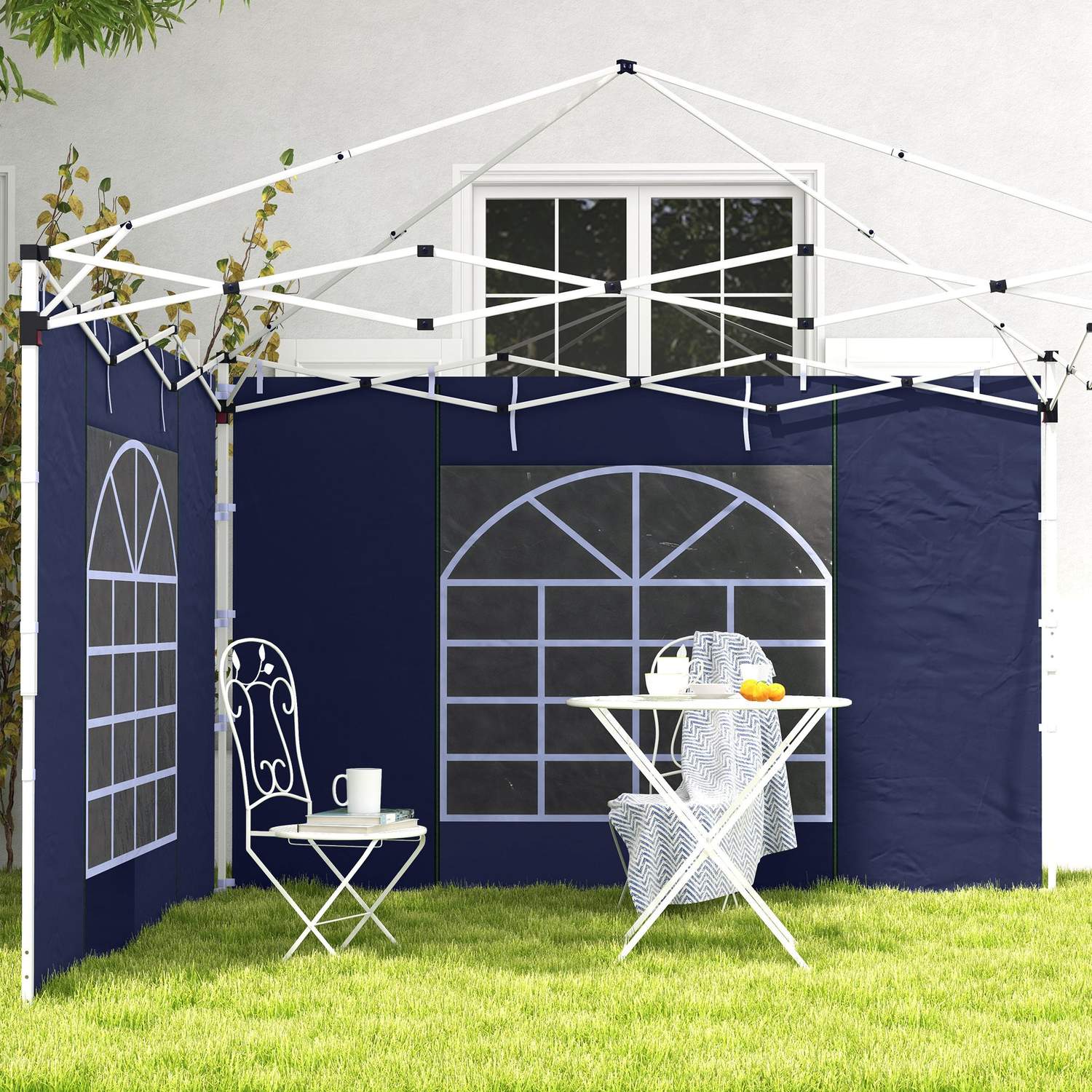 Gazebo sidopaneler med fönster och dörr, Oxford Blue