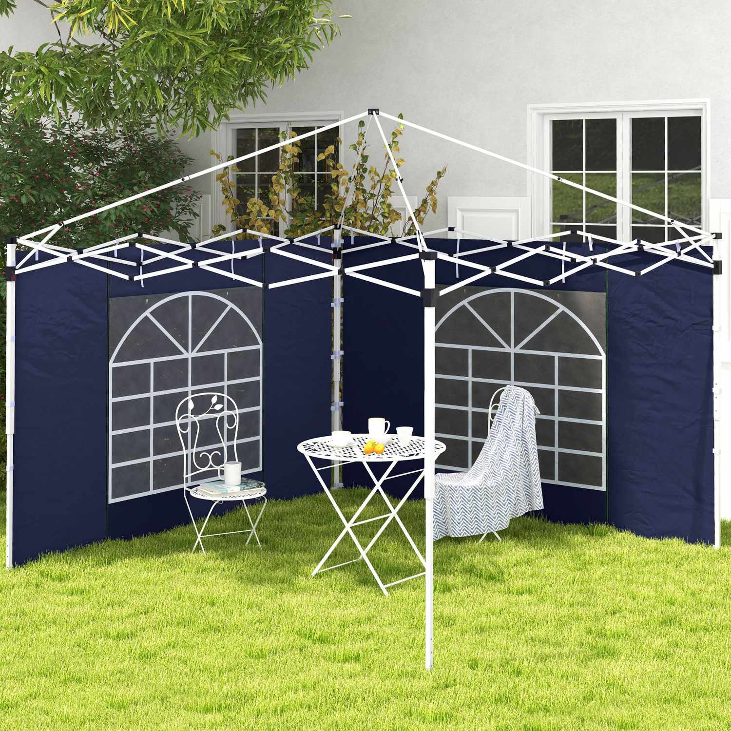 Gazebo sidopaneler med fönster och dörr, Oxford Blue