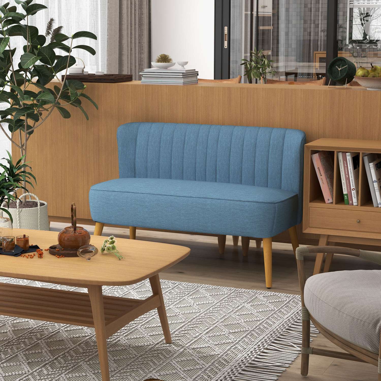 2-sits Linne Loveseat, träben, blå, 150 kg kapacitet