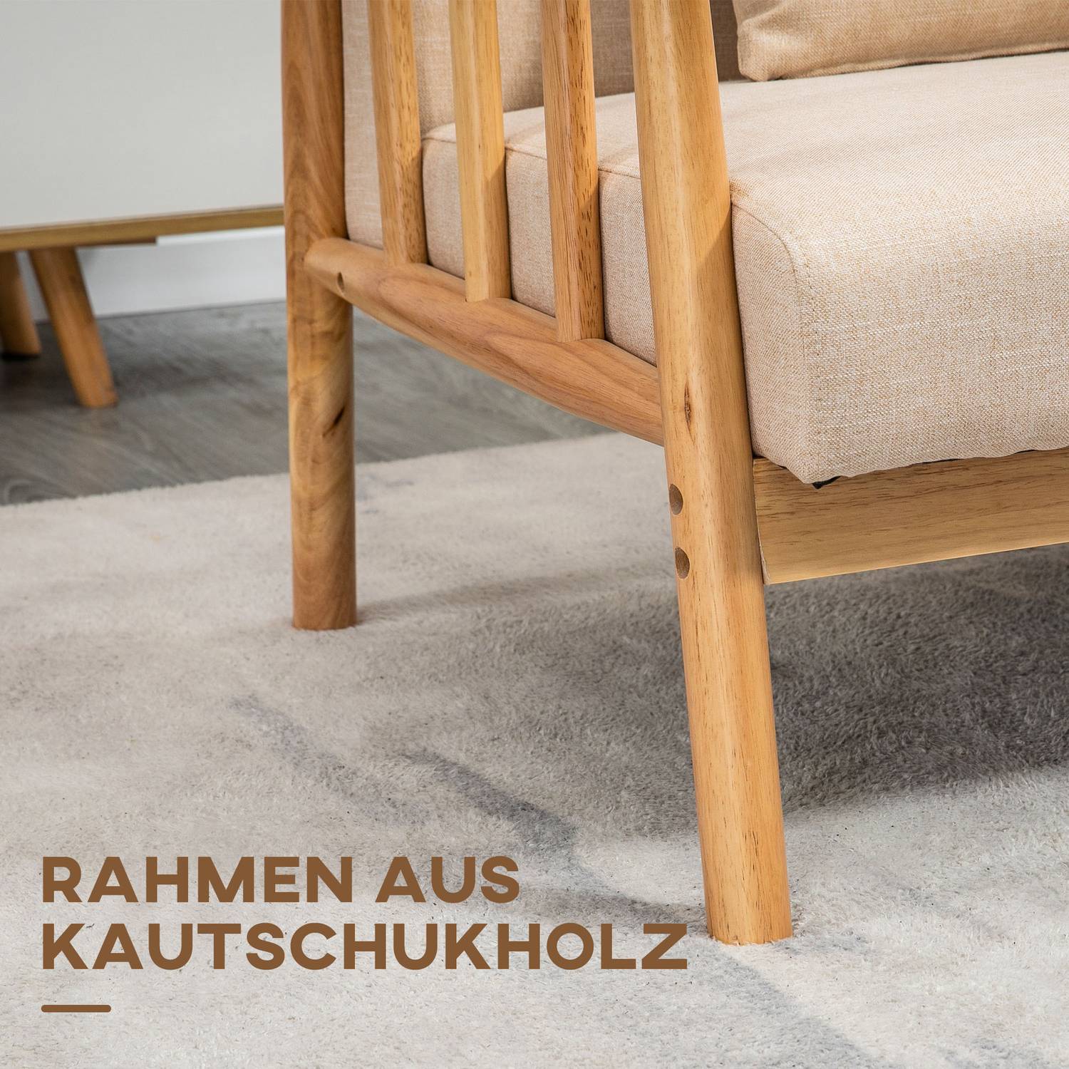 Beige 2-sits soffa med kuddar, linne-look, kompakt