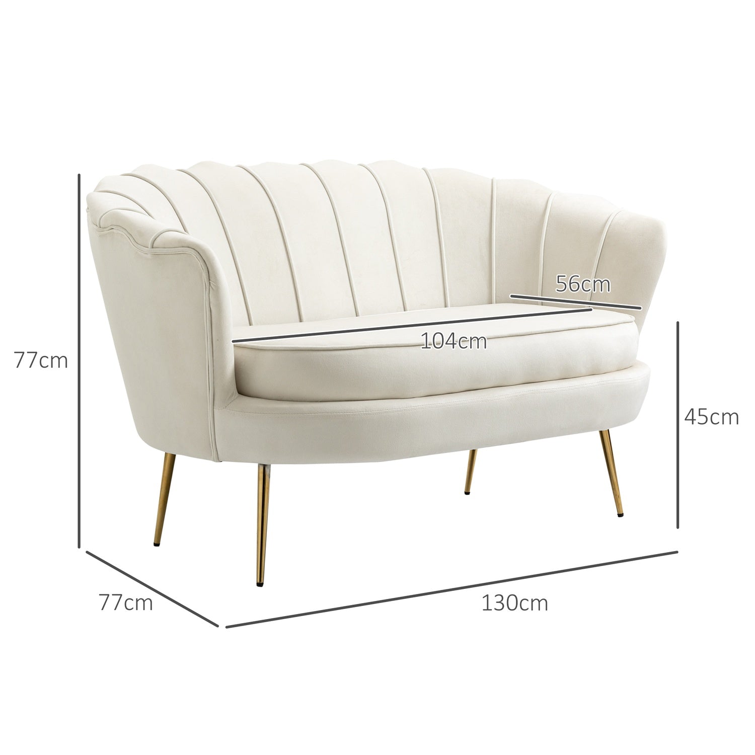 Velvet Loveseat-soffa, Klädd, 2-sits, Cream
