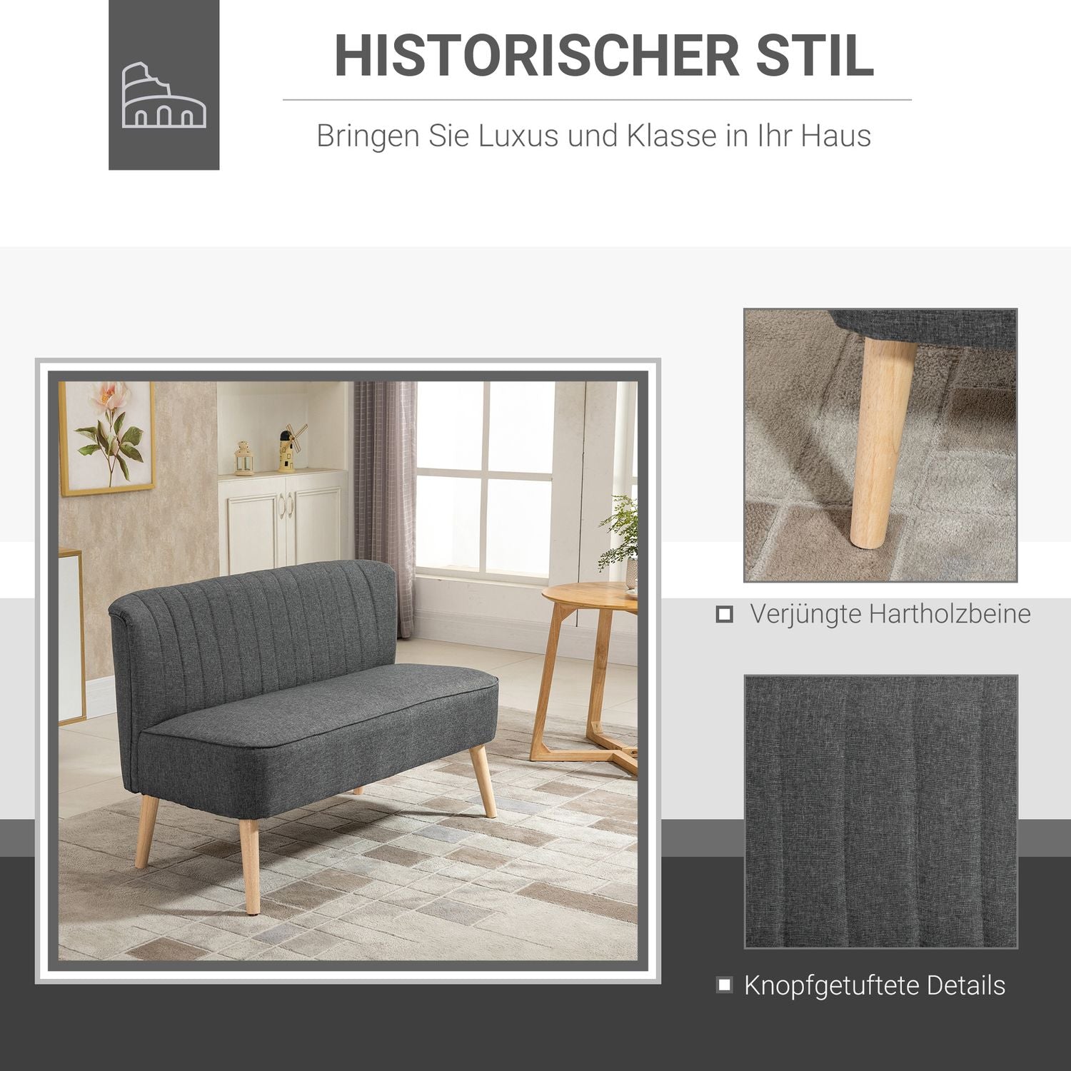 2-sits ljusgrå tygsoffa – bekväm loungestol