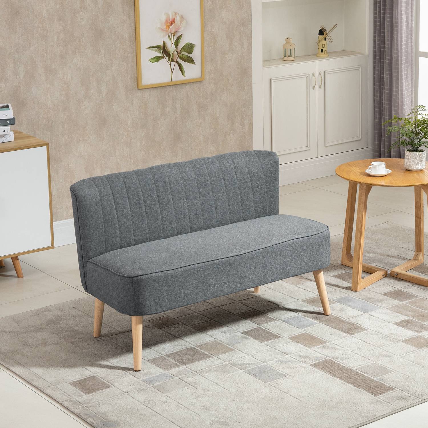 2-sits ljusgrå tygsoffa – bekväm loungestol