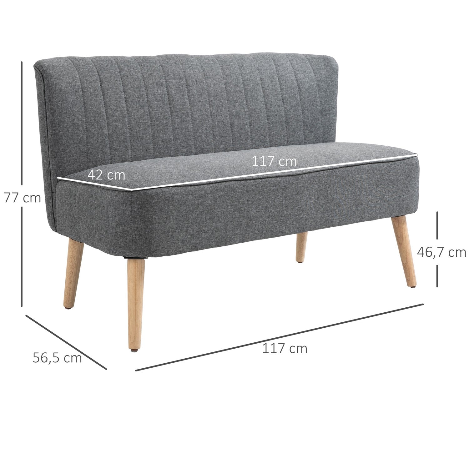 2-sits ljusgrå tygsoffa – bekväm loungestol