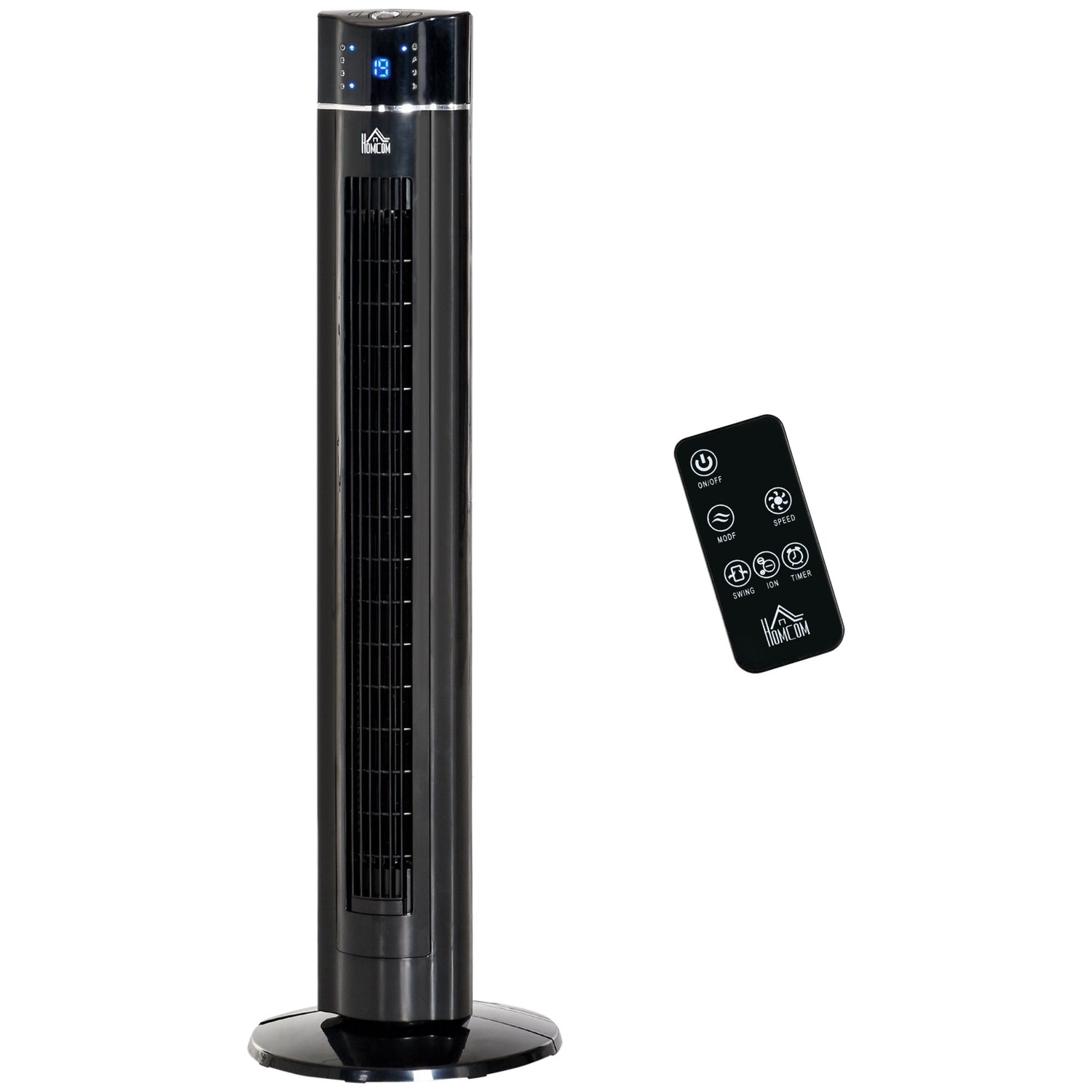 2-i-1 Tower & Stand Fläkt, Fjärrkontroll, Timer, Svart