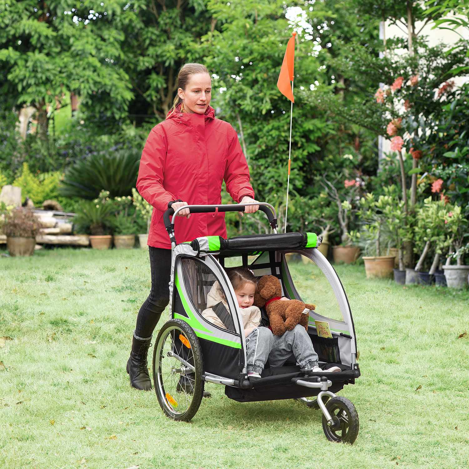 2-i-1 barncykelvagn, 360° roterande, passar 2 barn