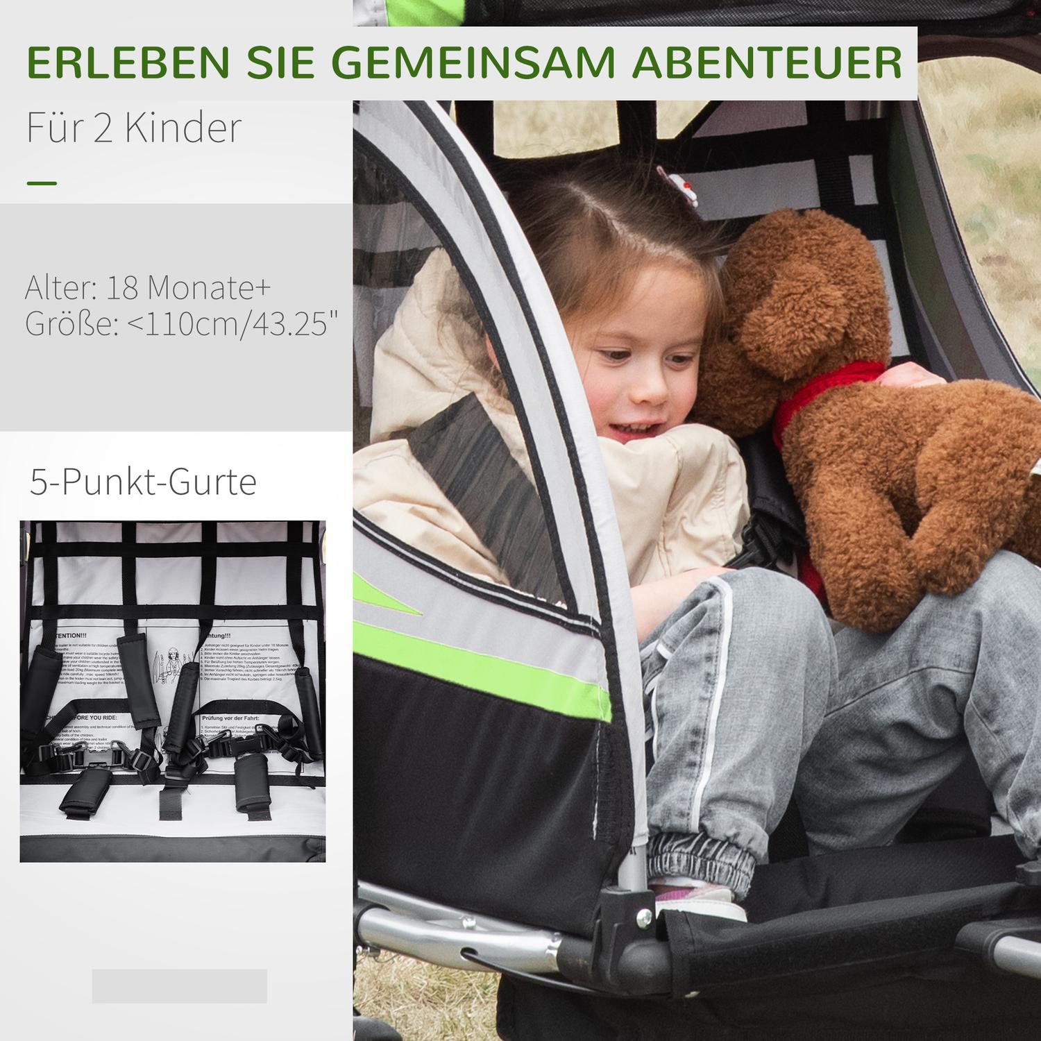 2-i-1 barncykelvagn, 360° roterande, passar 2 barn