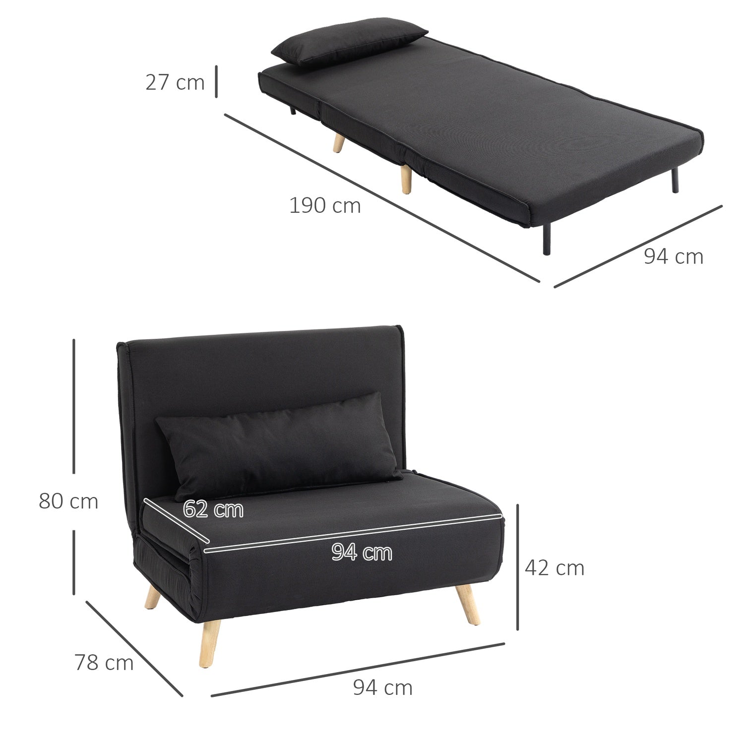 2-i-1 hopfällbar bäddsoffa stol, justerbar, linnelook