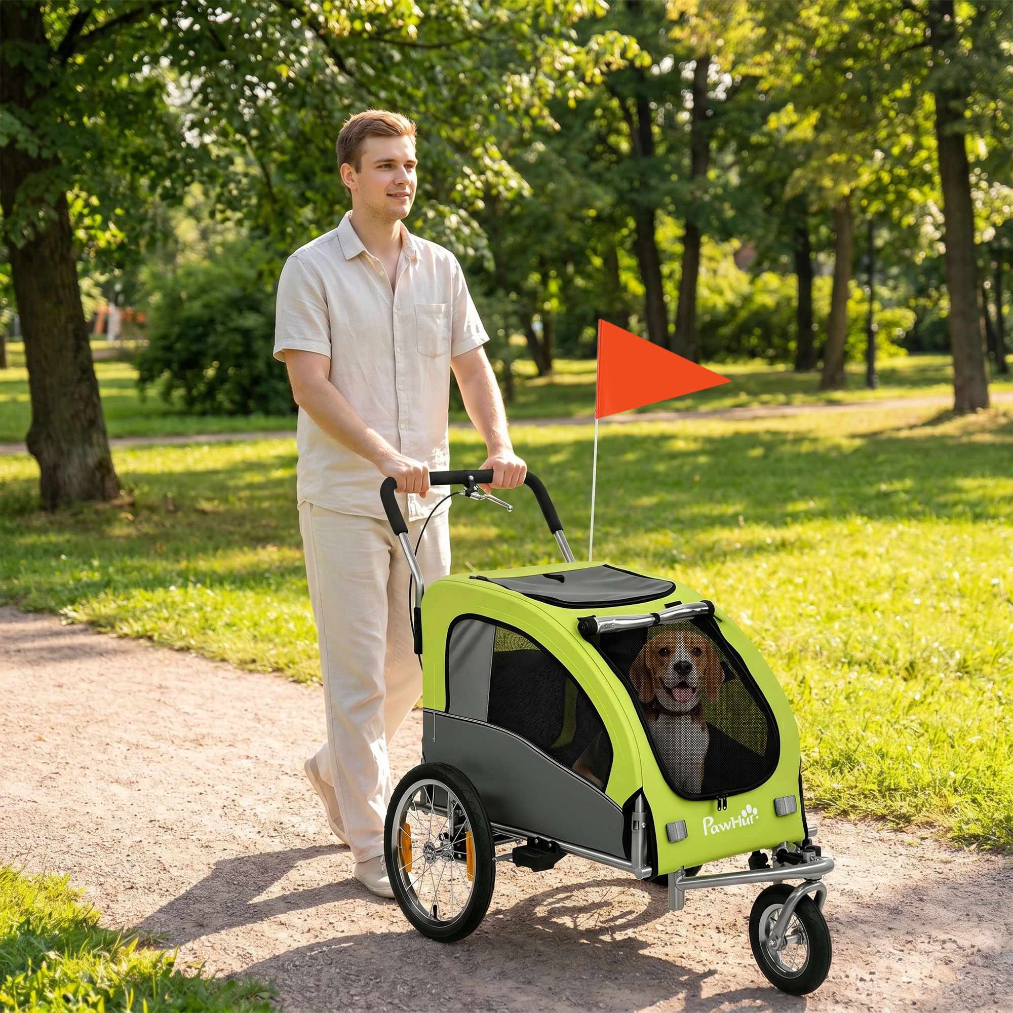 2-i-1 hundcykelvagn, hopfällbar, 20 kg – Grön