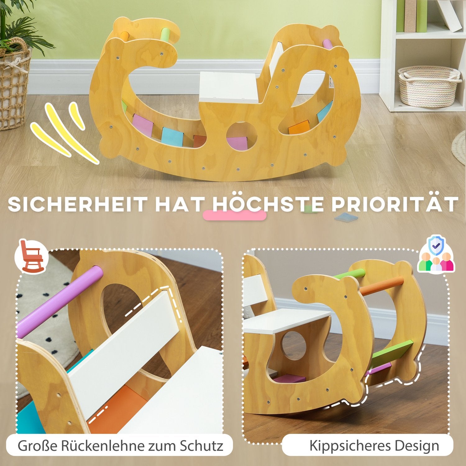 Träklätterställningsset med rocker, inomhus för barn 1,5-4