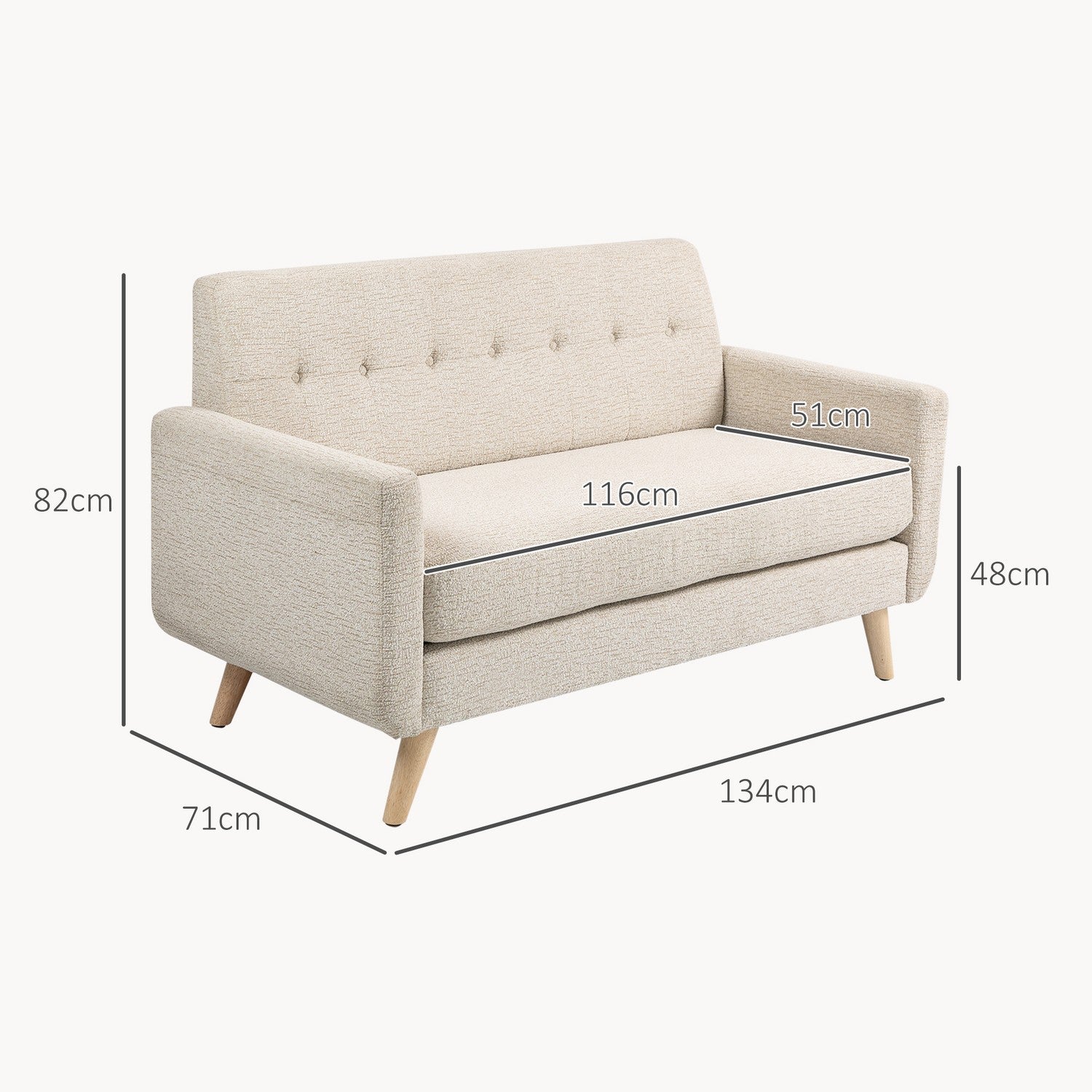 2-sits sammetssoffa, beige – bekväma kuddar och träben