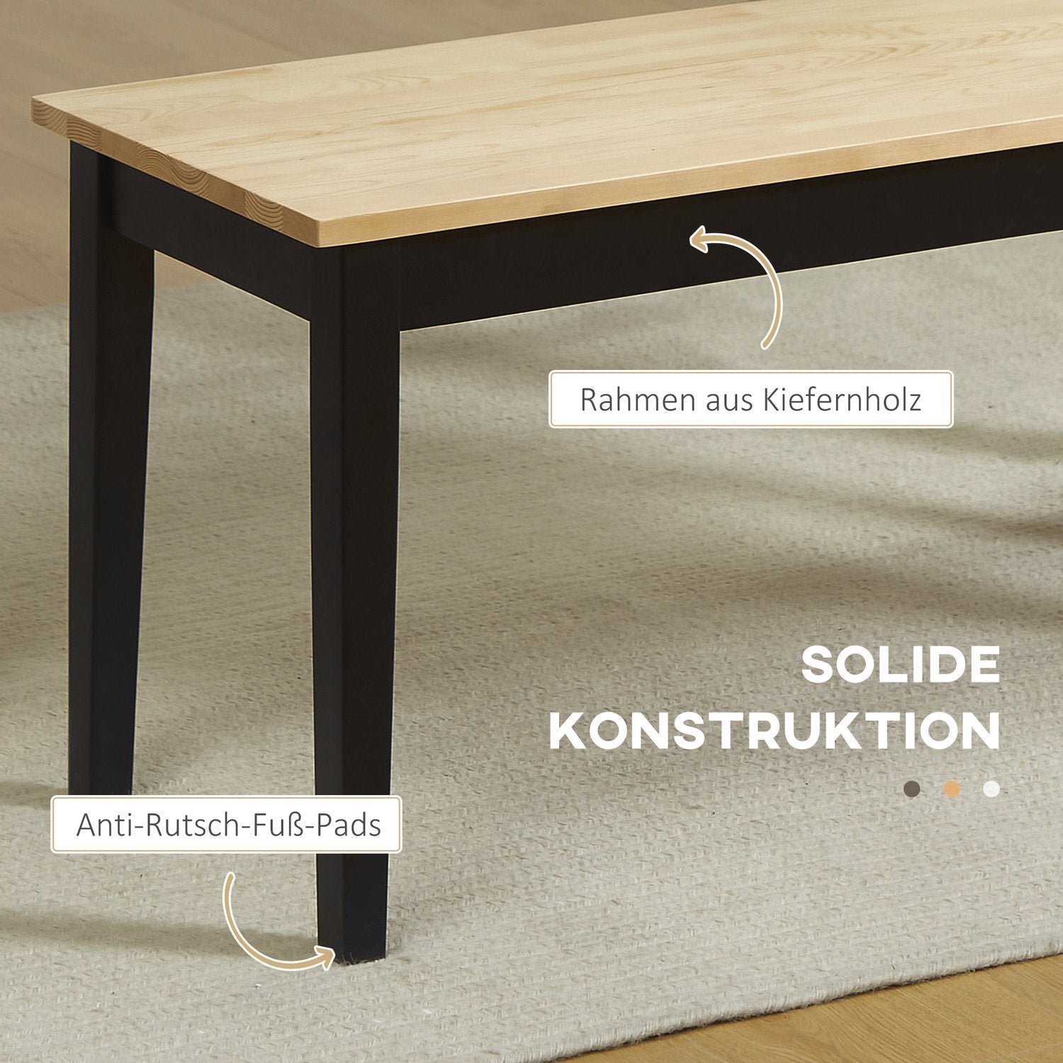 2-sits matsalsbänk i trä, furu, 102x36x45cm, kapacitet 220 kg