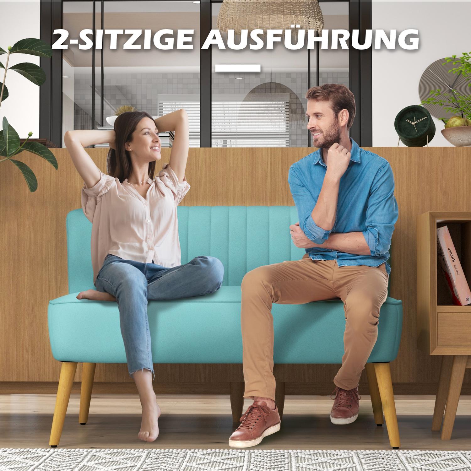 Grön Linne-Look Loveseat soffa, 2-sits med träben