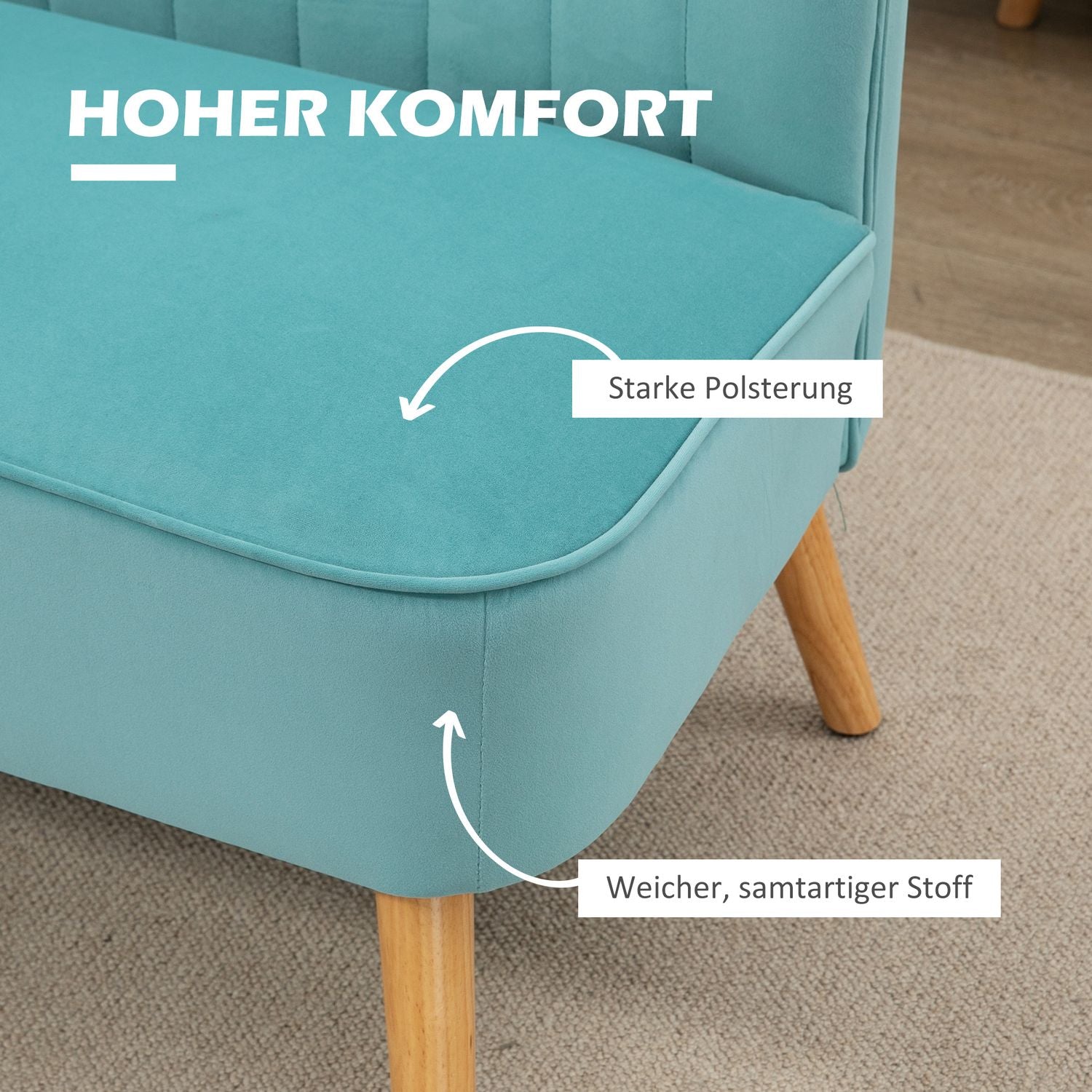 Grön Linne-Look Loveseat soffa, 2-sits med träben