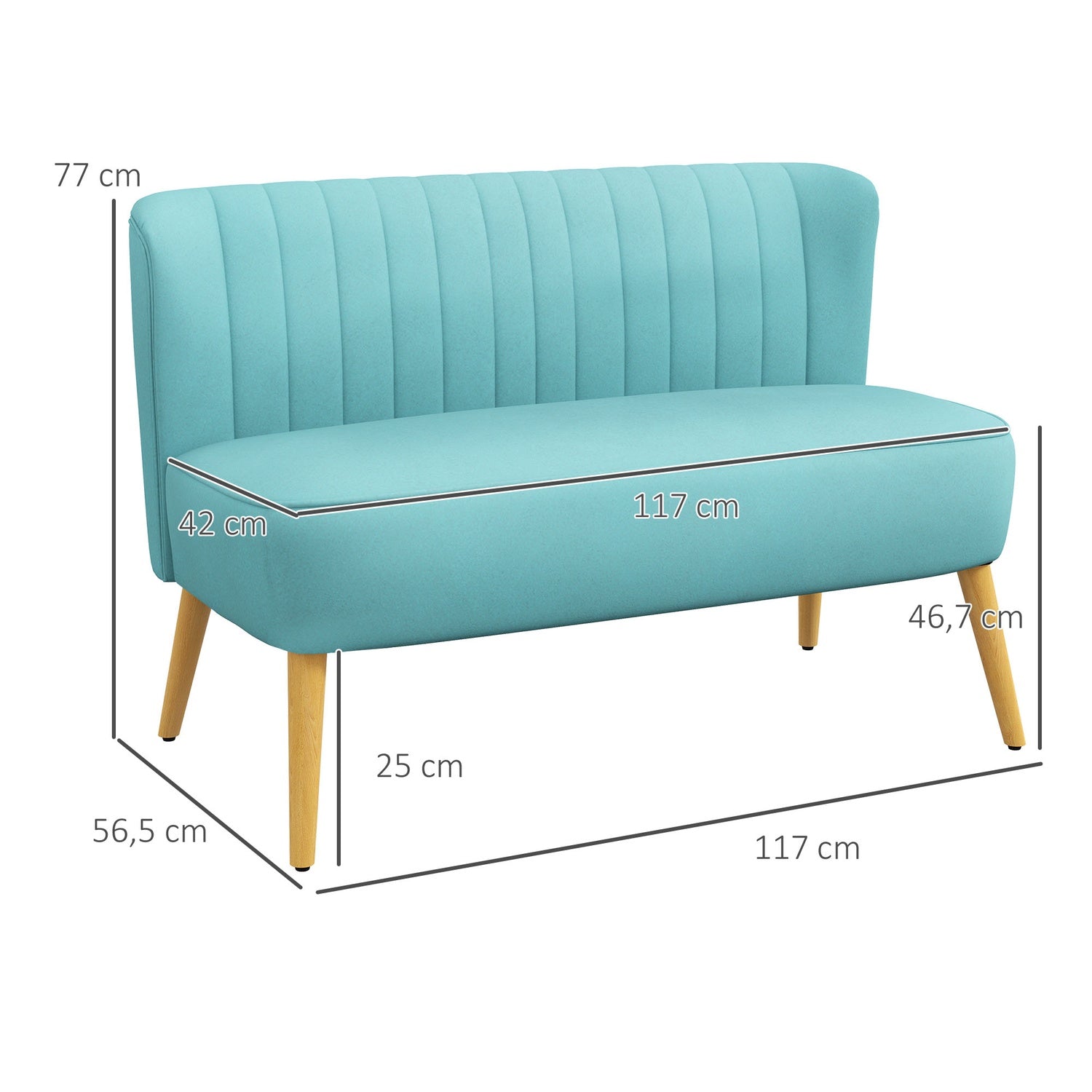 Grön Linne-Look Loveseat soffa, 2-sits med träben