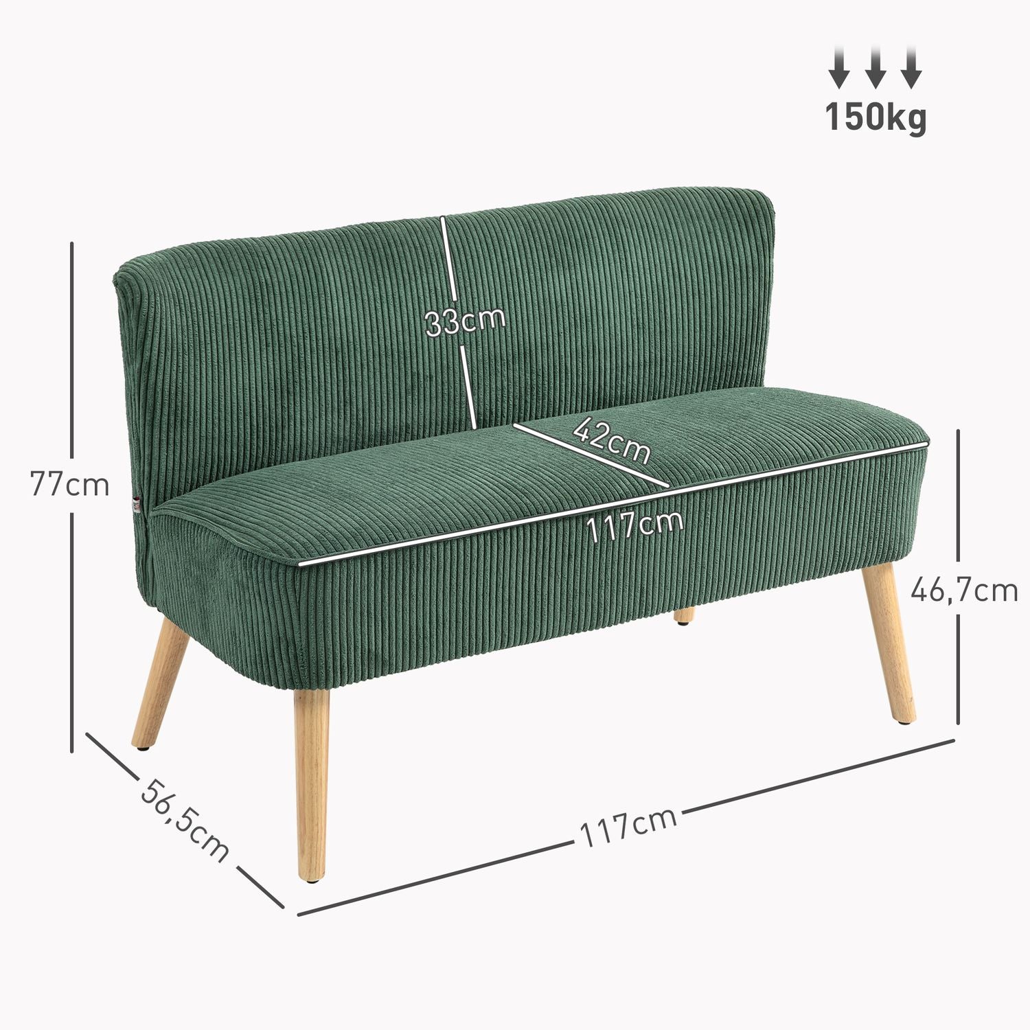 Grön 2-sits soffa, manchesterlook, träben