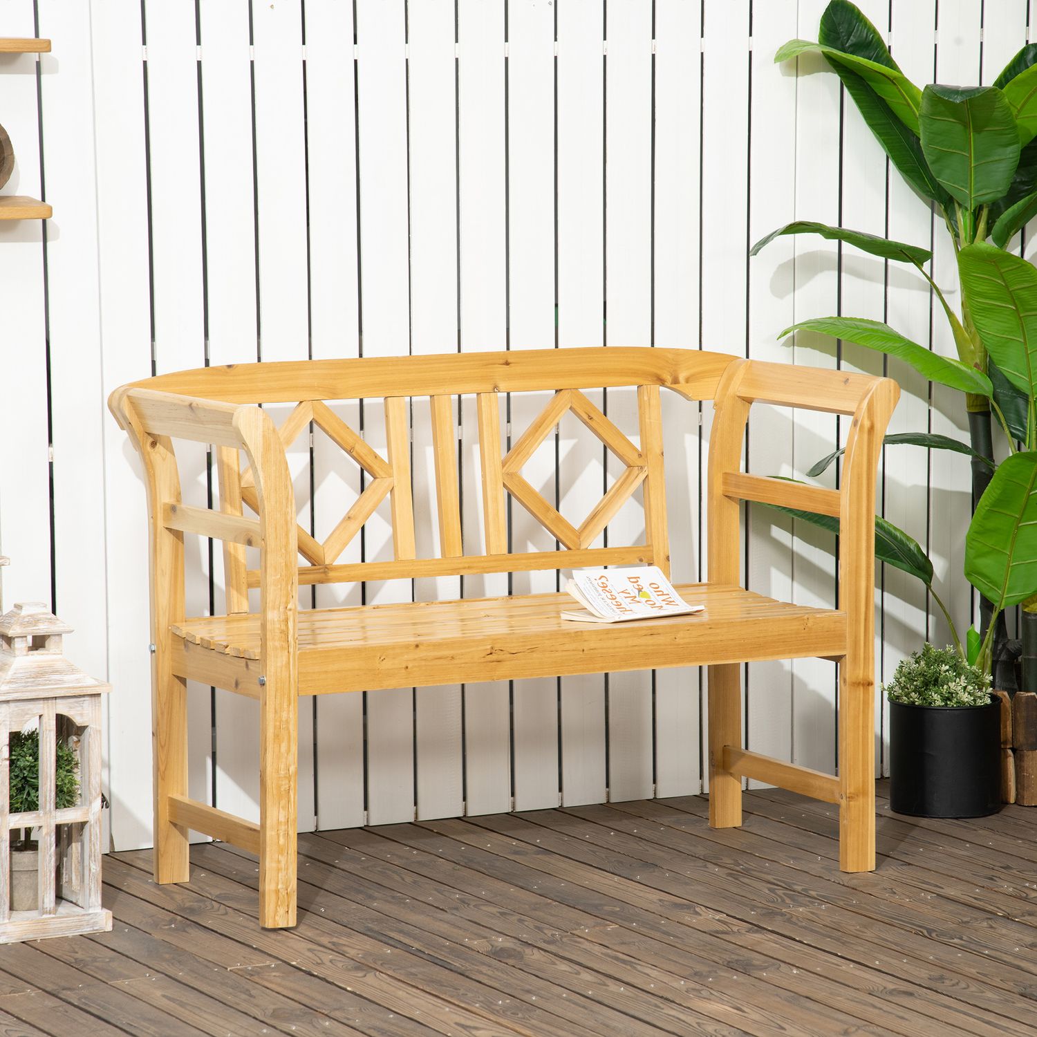 2-sits trädgårdsbänk i trä, väderbeständig, kapacitet 240 kg