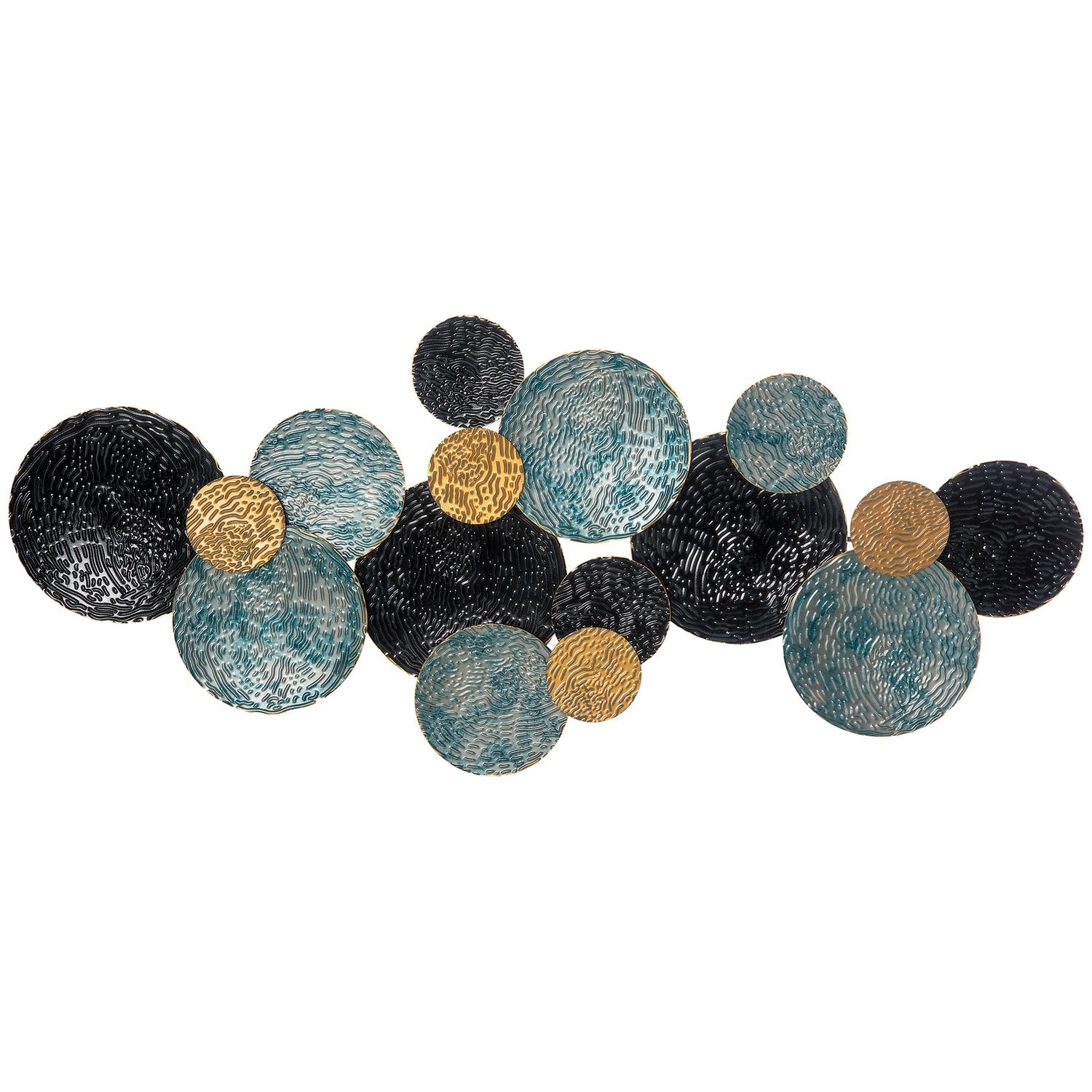 3D metallväggkonst - modern skulptur, guld/svart/blå, 121x53 cm