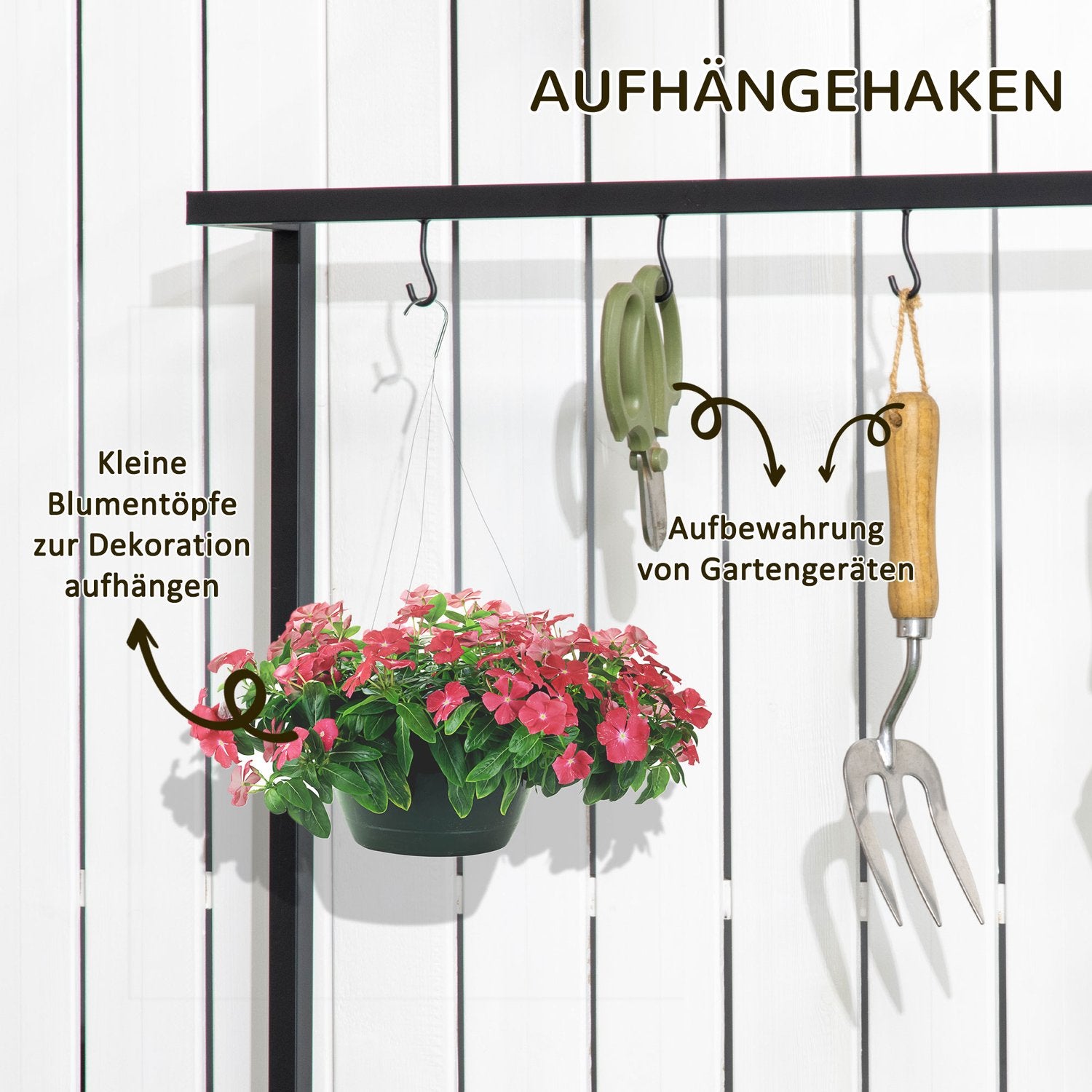 Trevånings träväxthylla med krokar – 80x36x174 cm