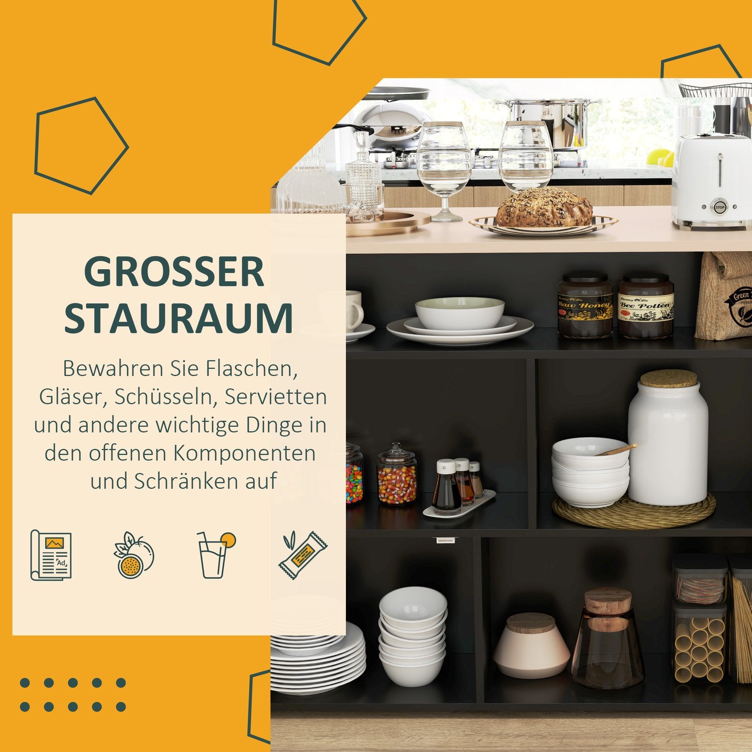 3-delat svart matsalsset, hopfällbar topp och förvaringsskåp