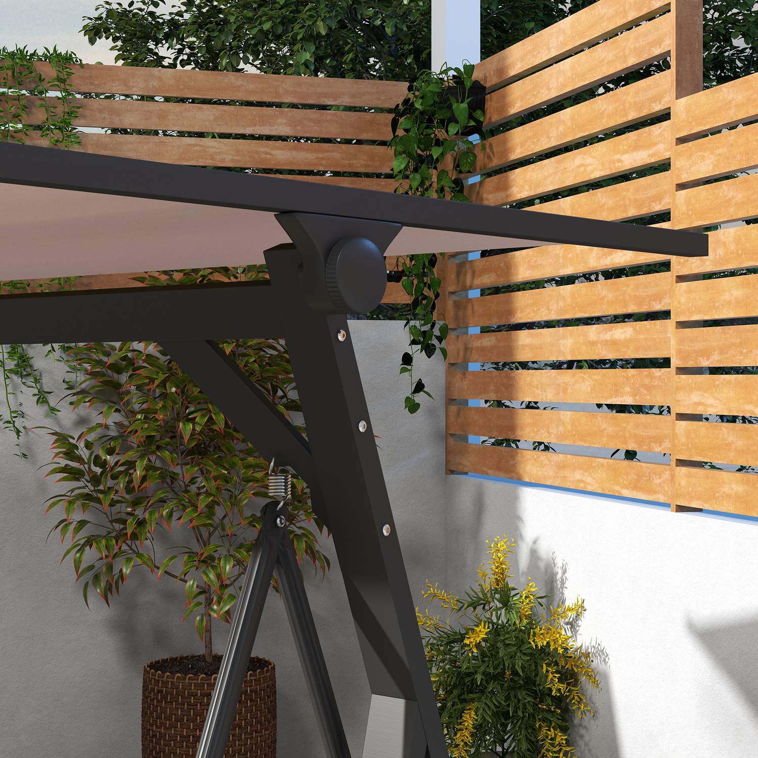 3-sits Khaki svängbänk med kuddar och tak, 300 kg