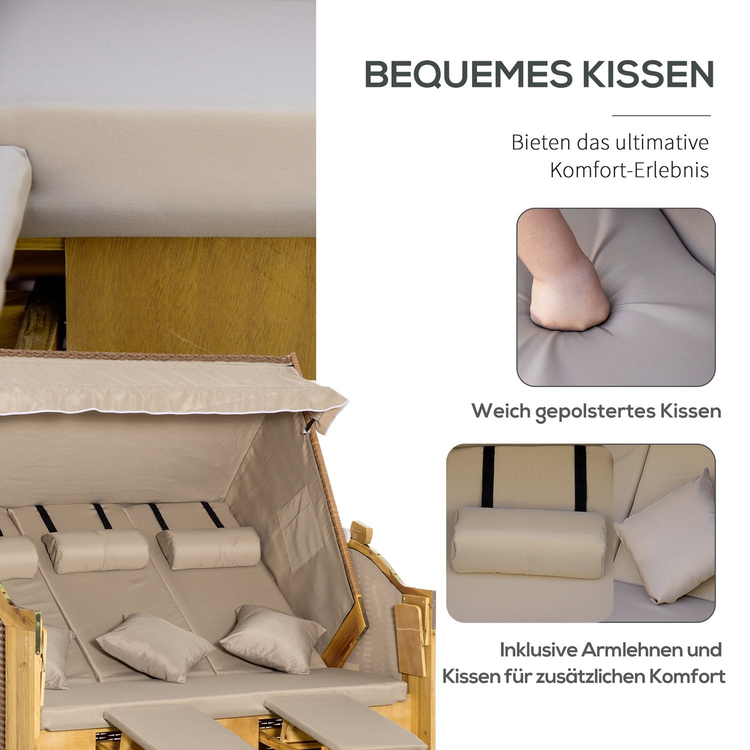 3-sits solstol med kapell, Polyrattan XXL, för trädgård