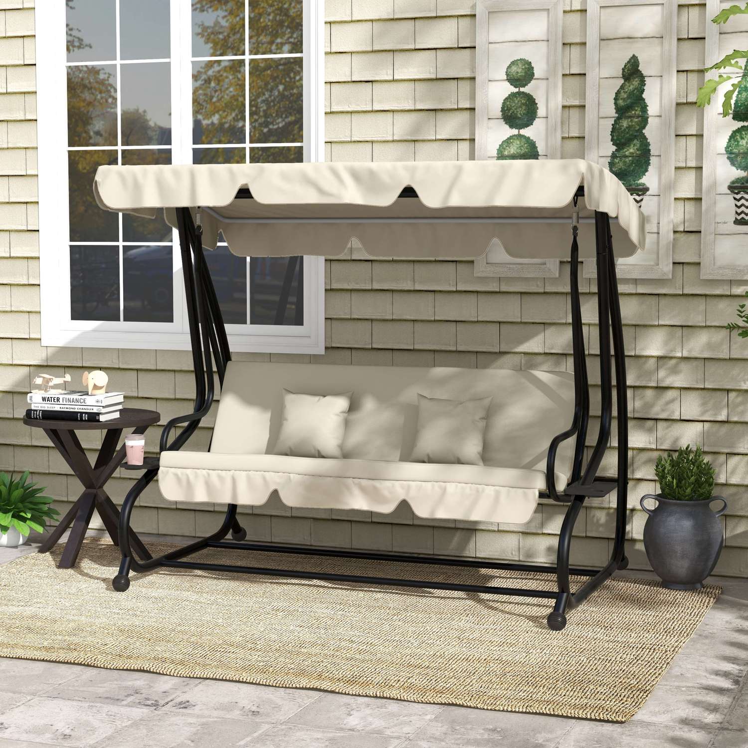 3-sits trädgårdsgunga med justerbart tak och bord