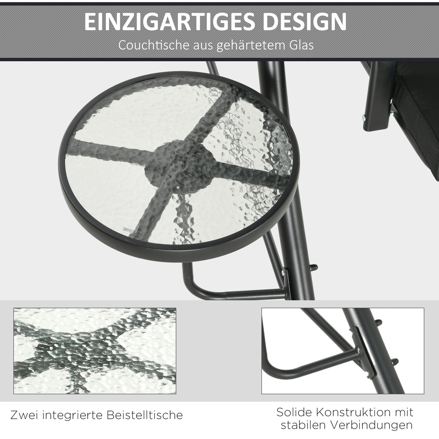 3-sits trädgårdsgunga med kapell – Stöder upp till 300 kg