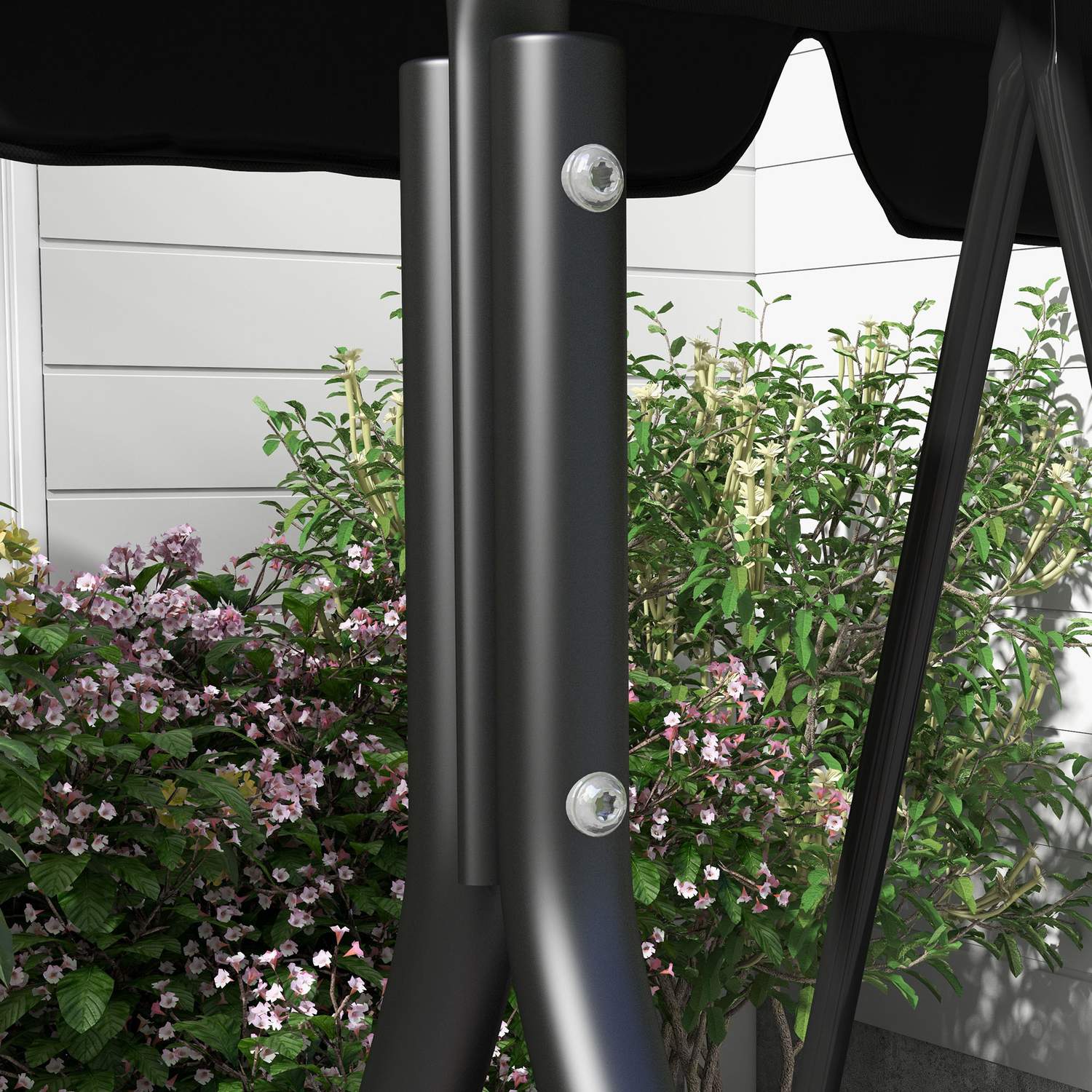 3-sits trädgårdssvingbänk, justerbart tak, stål, svart