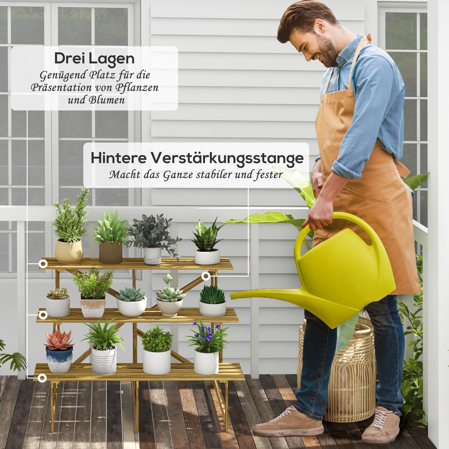 3-stegs granträ växthylla för trädgård eller balkong