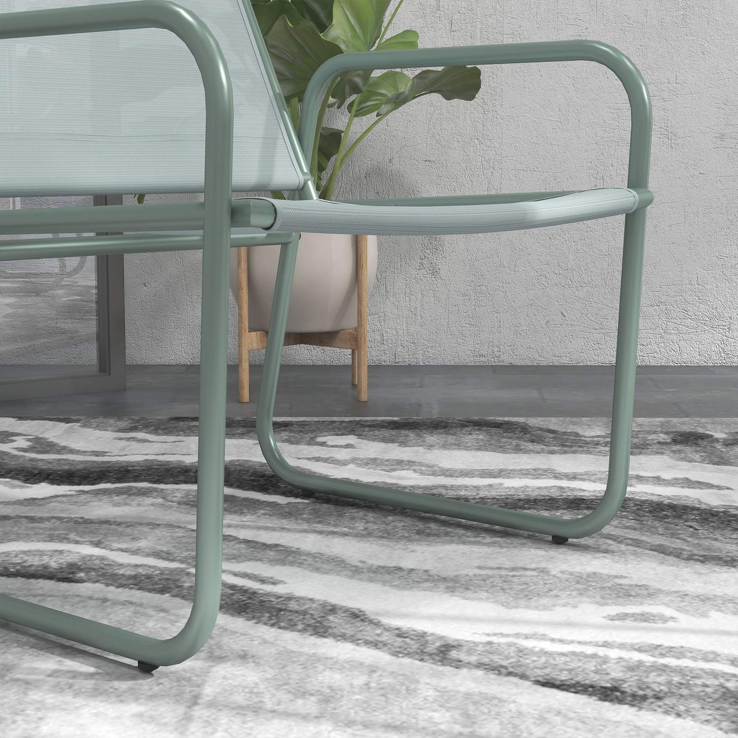 3-delat grönt mesh bistroset med bord och stolar