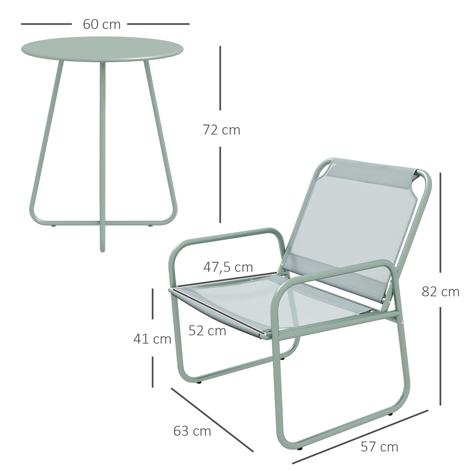 3-delat grönt mesh bistroset med bord och stolar