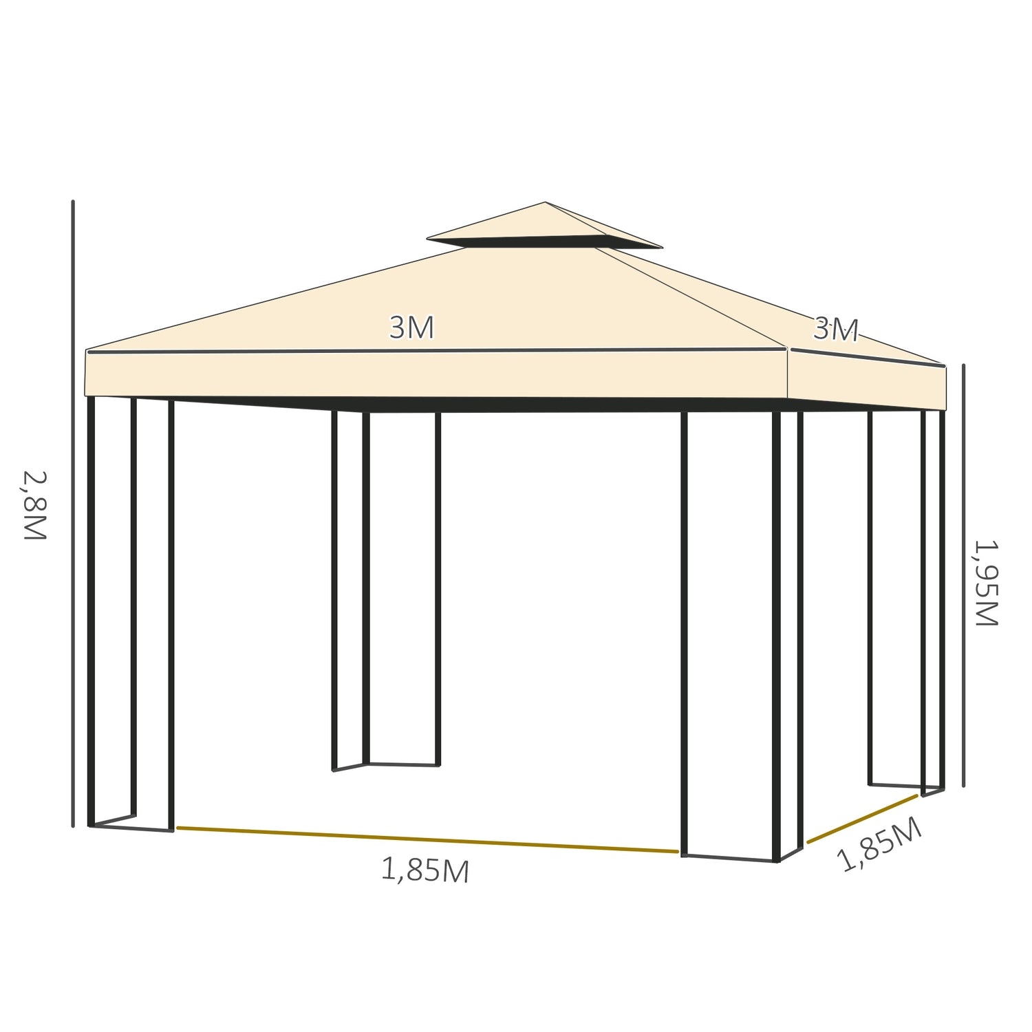 3x3m Beige trädgårdspaviljongtält – hållbart partytält