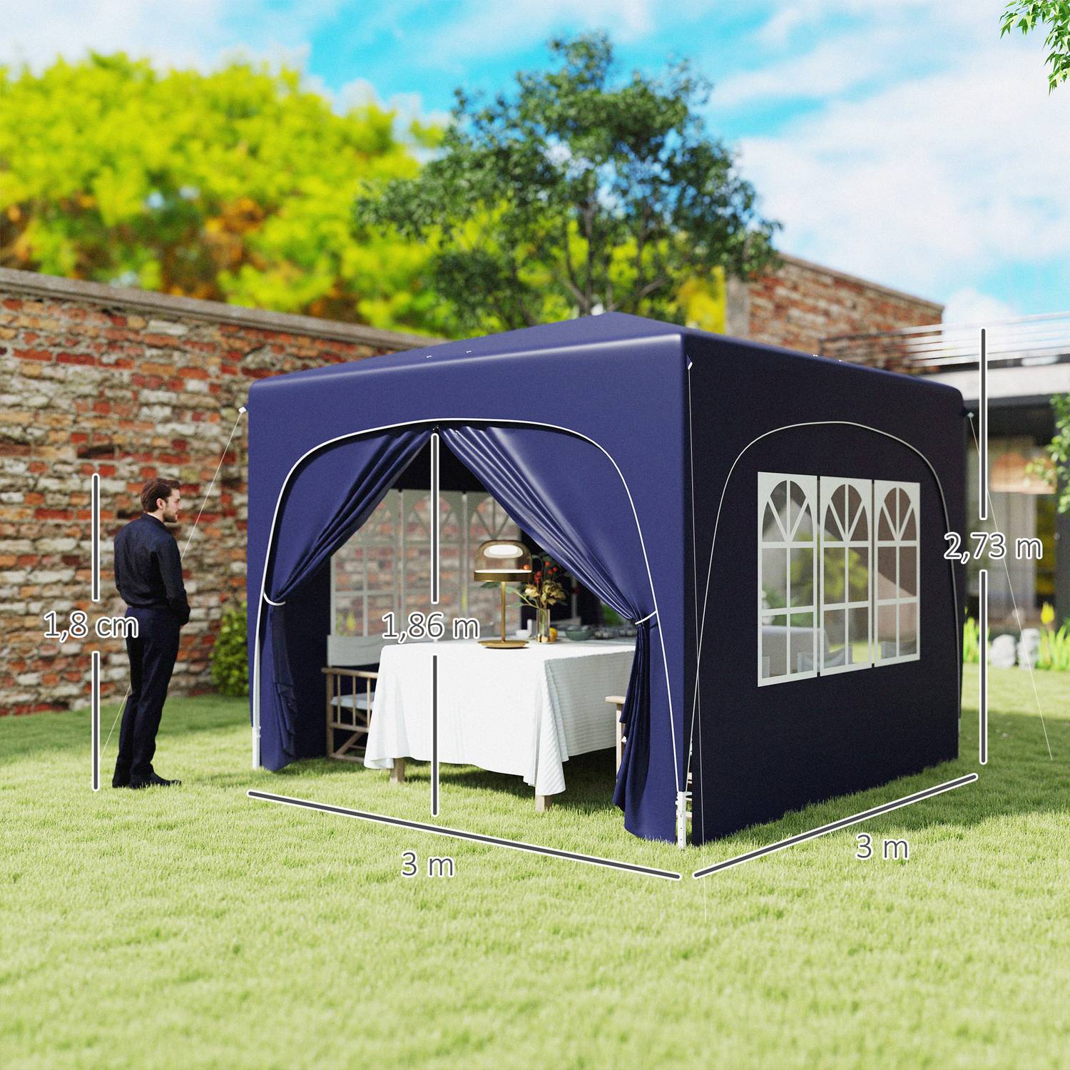 3x3m väderbeständig Pop-Up Gazebo, UV50+, Mörkblå